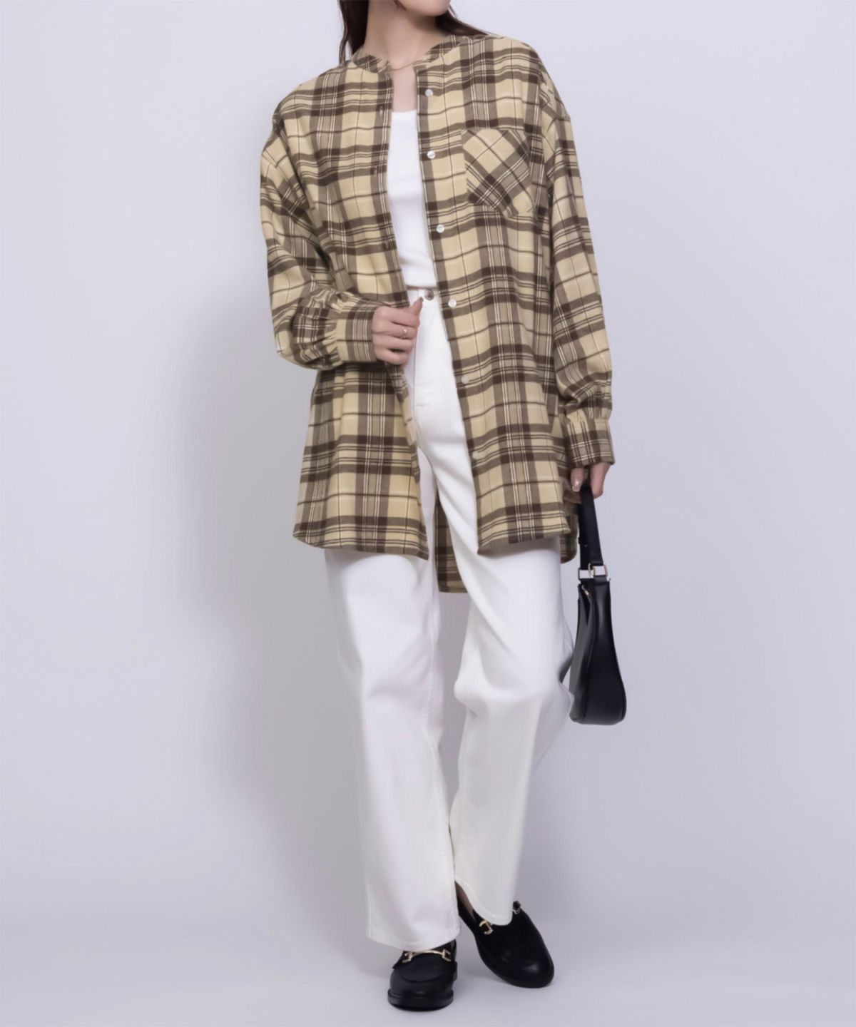 NAVY ルーズチェックチュニック レディース