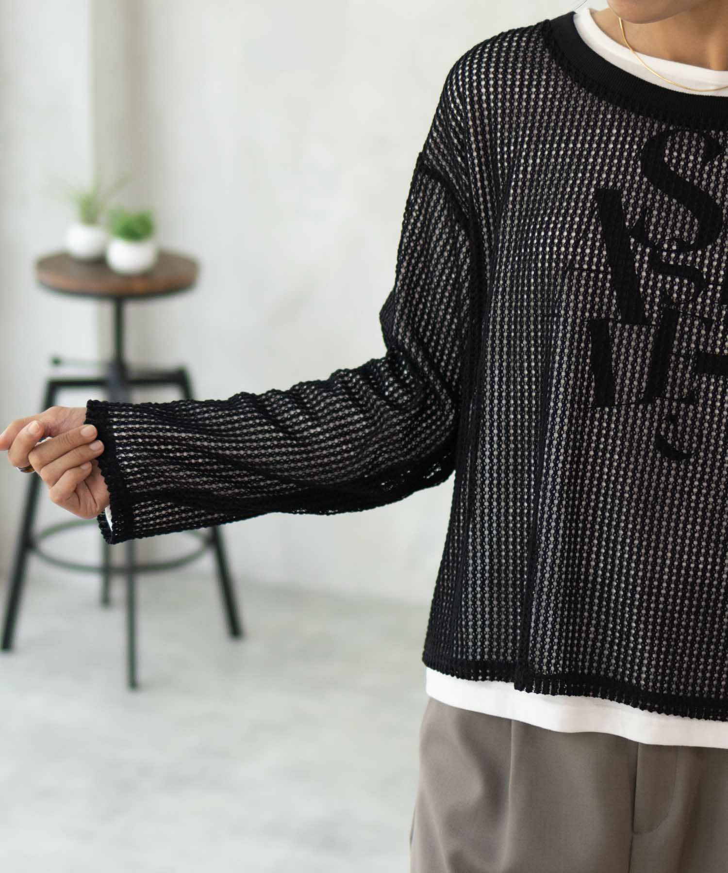 [期間限定価格]nAvy 透かしメッシュ＋長袖Tシャツ セットアンサンブル レディース商品サムネイル-1