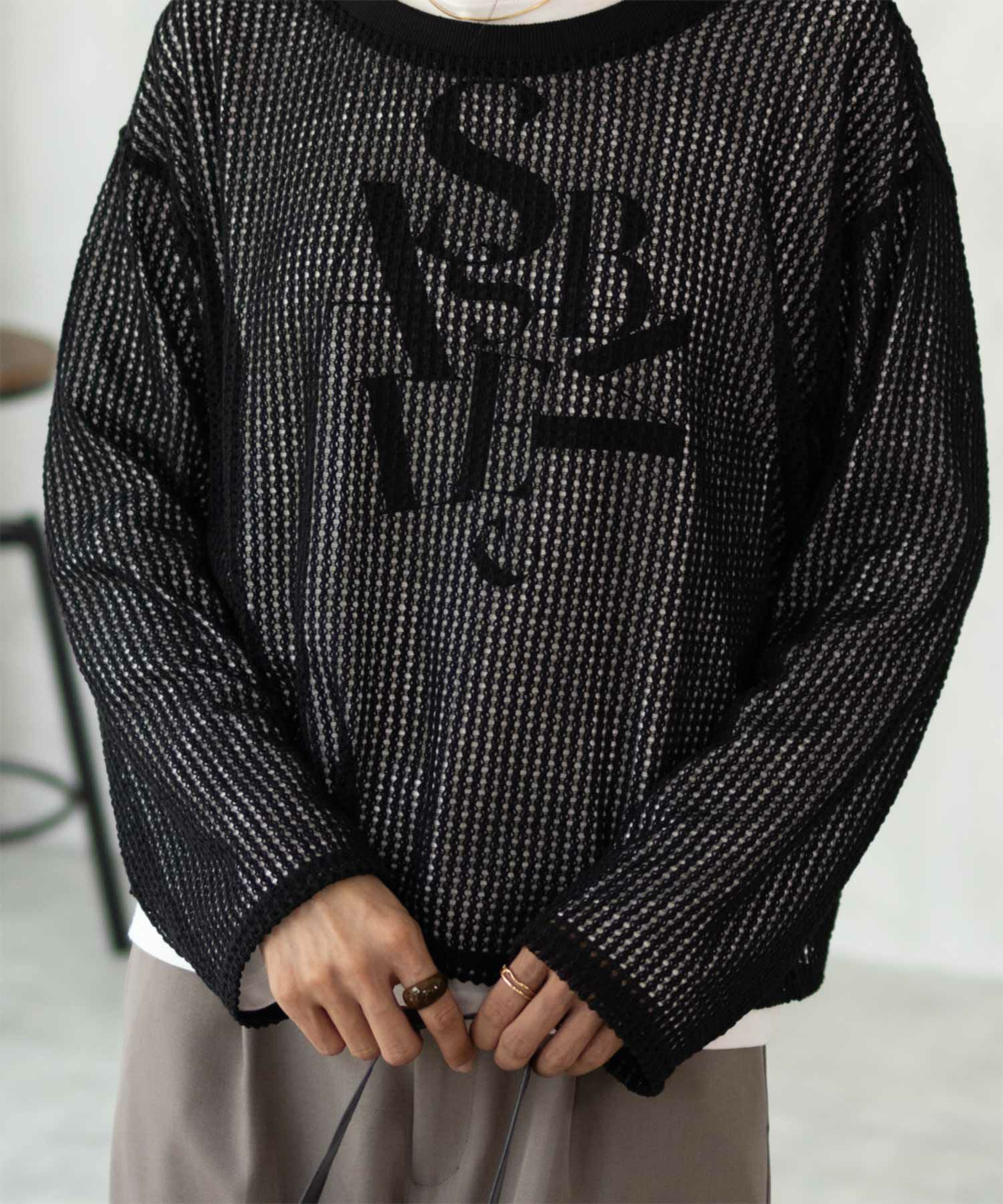 NAVY 透かしメッシュ＋長袖Tシャツ セットアンサンブル レディース