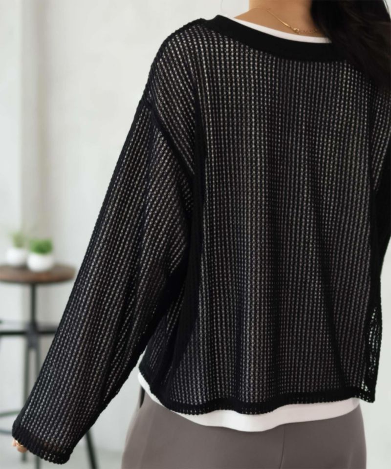 nAvy 透かしメッシュ＋長袖Tシャツ セットアンサンブル レディース商品画像-3