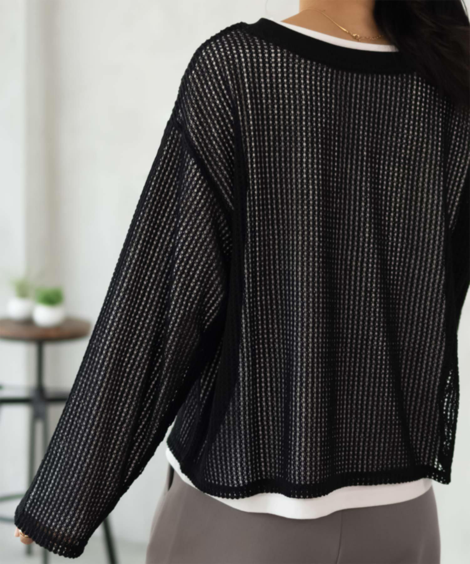 [期間限定価格]nAvy 透かしメッシュ＋長袖Tシャツ セットアンサンブル レディース商品画像-3