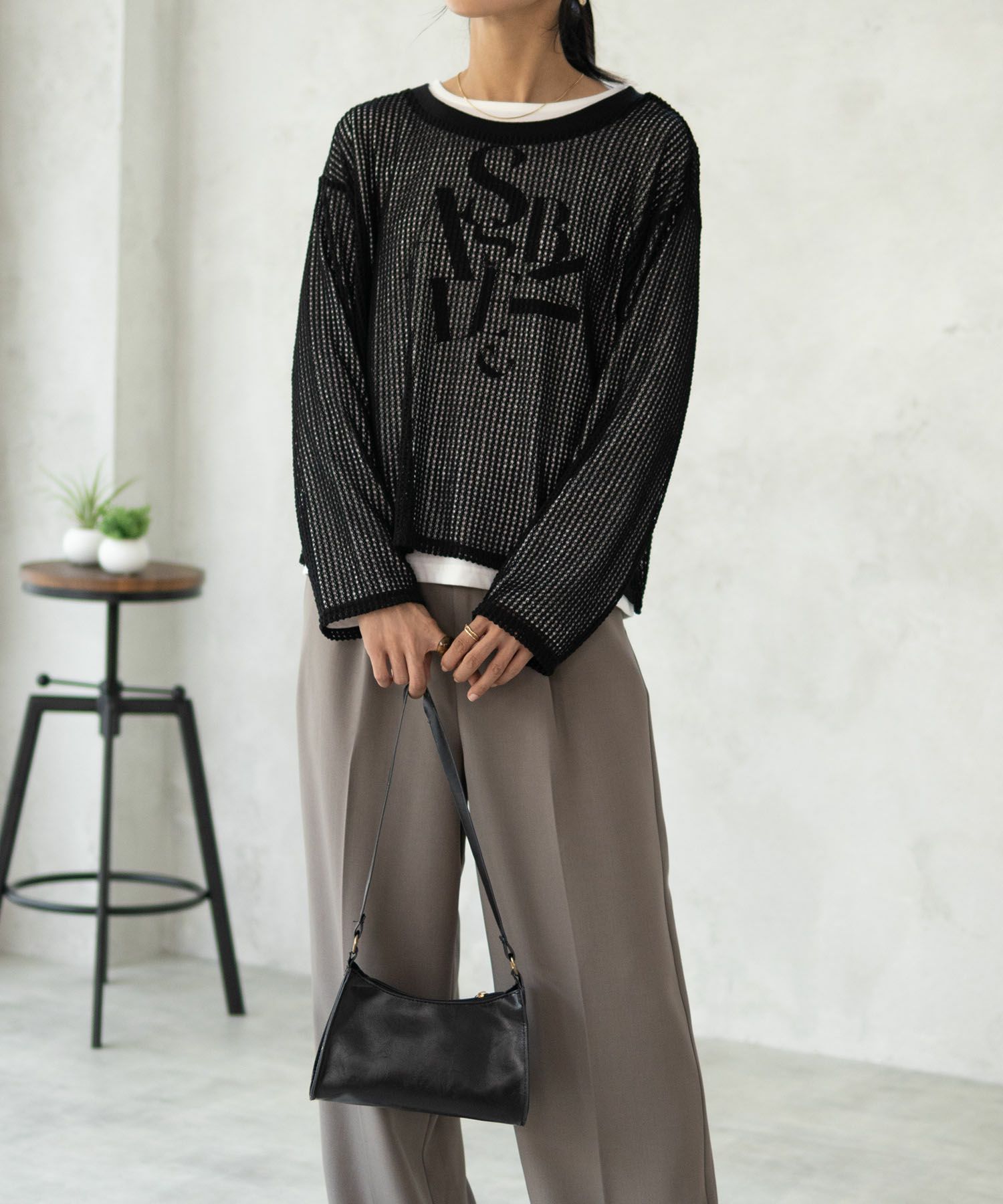 NAVY 透かしメッシュ＋長袖Tシャツ セットアンサンブル レディース