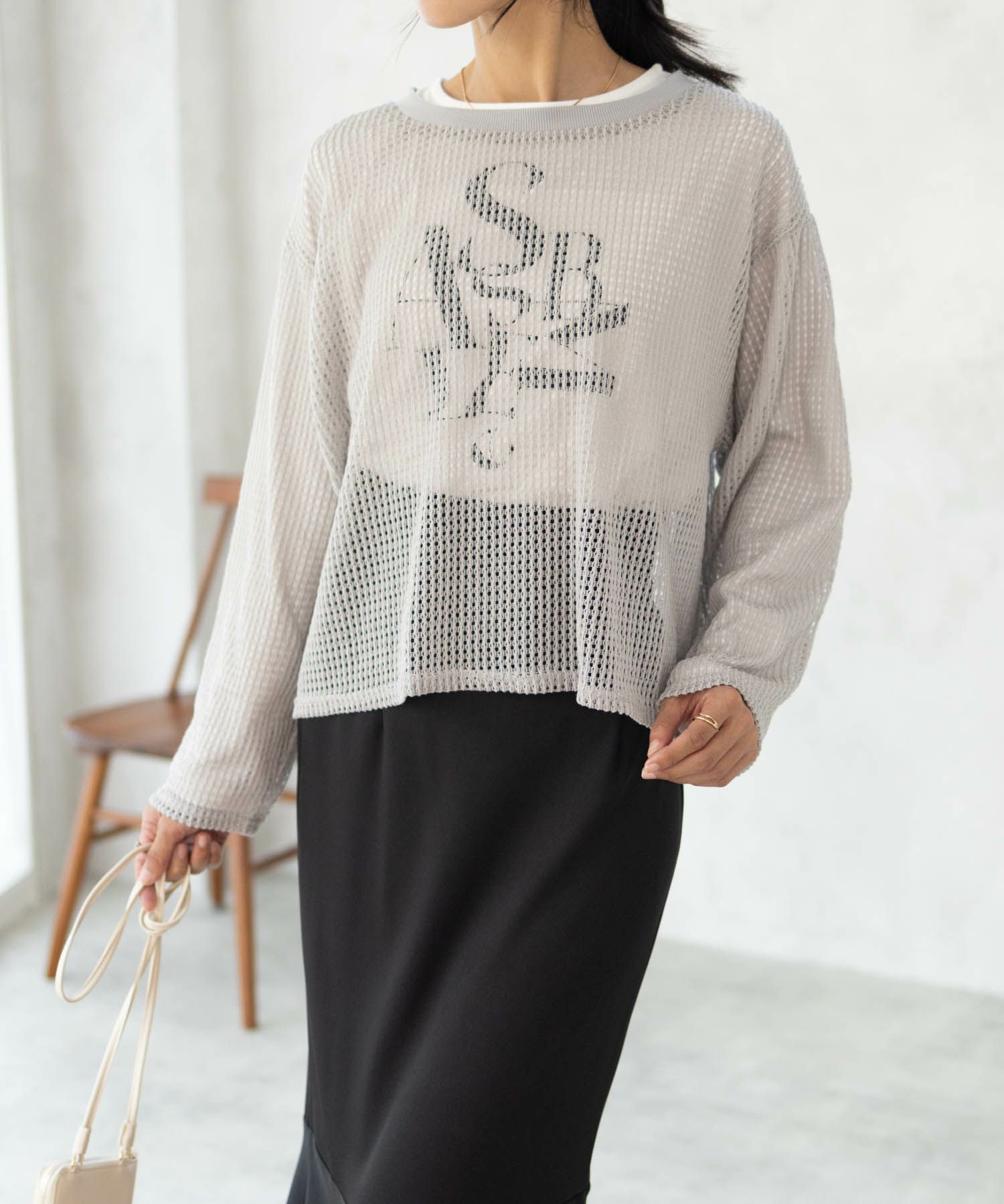 NAVY 透かしメッシュ＋長袖Tシャツ セットアンサンブル レディース