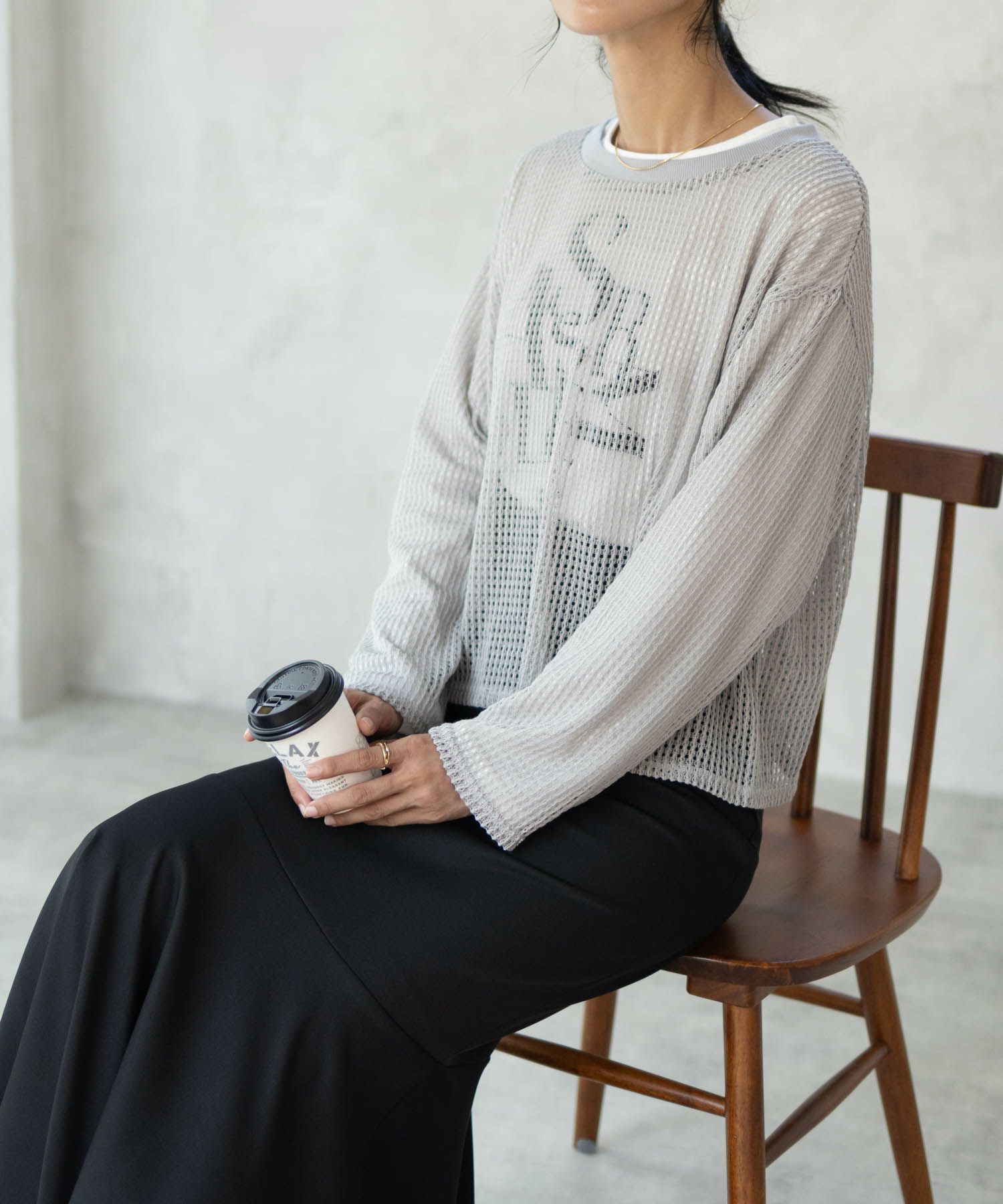 NAVY 透かしメッシュ＋長袖Tシャツ セットアンサンブル レディース