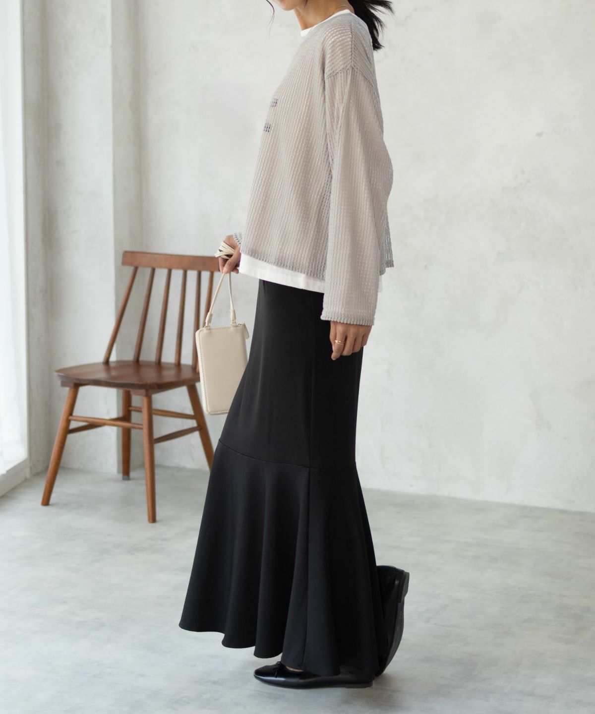 NAVY 透かしメッシュ＋長袖Tシャツ セットアンサンブル レディース