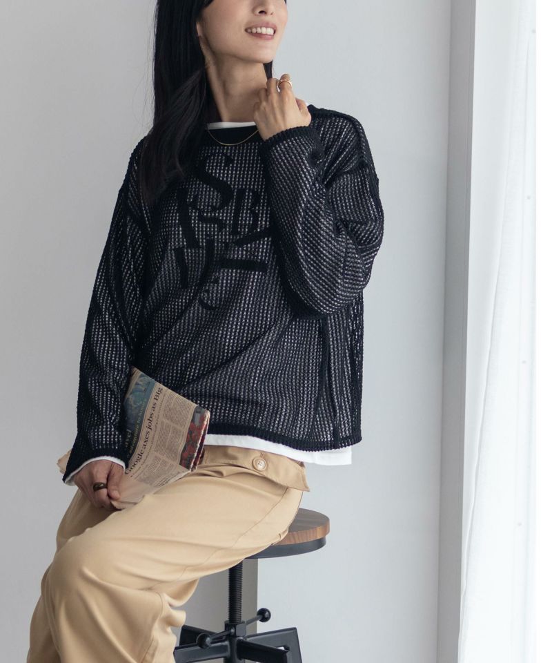 nAvy 透かしメッシュ+長袖Tシャツ セットアンサンブル レディース商品画像-27