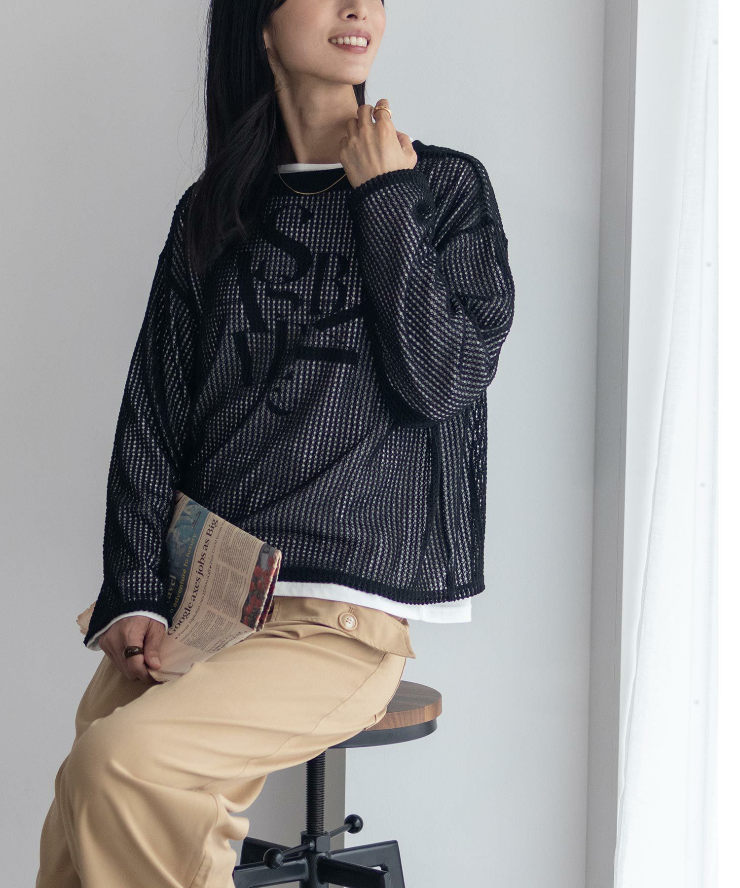 NAVY 透かしメッシュ＋長袖Tシャツ セットアンサンブル レディース