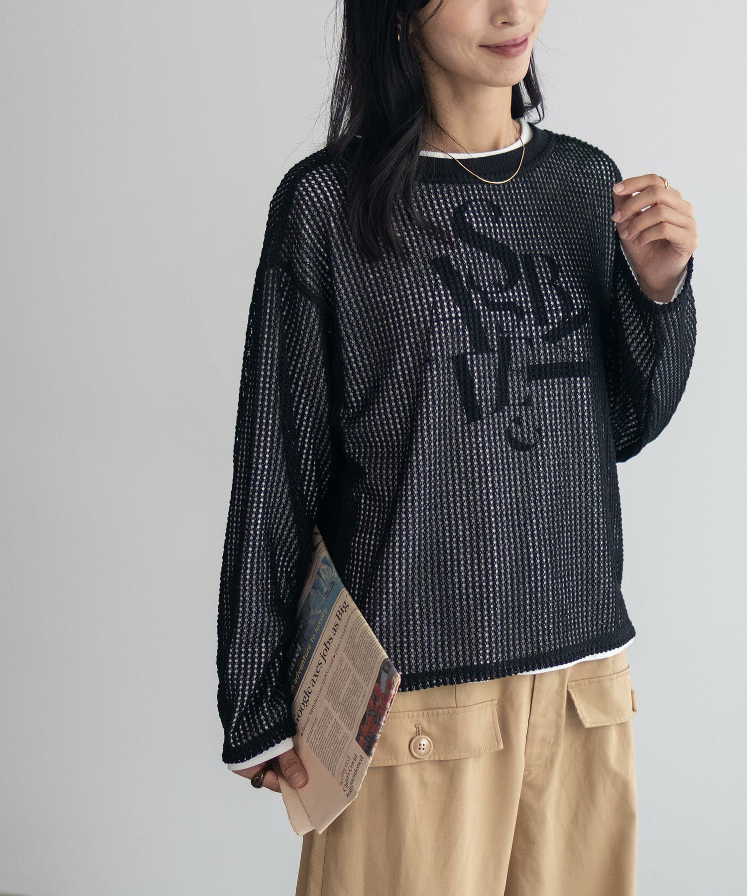 NAVY 透かしメッシュ＋長袖Tシャツ セットアンサンブル レディース