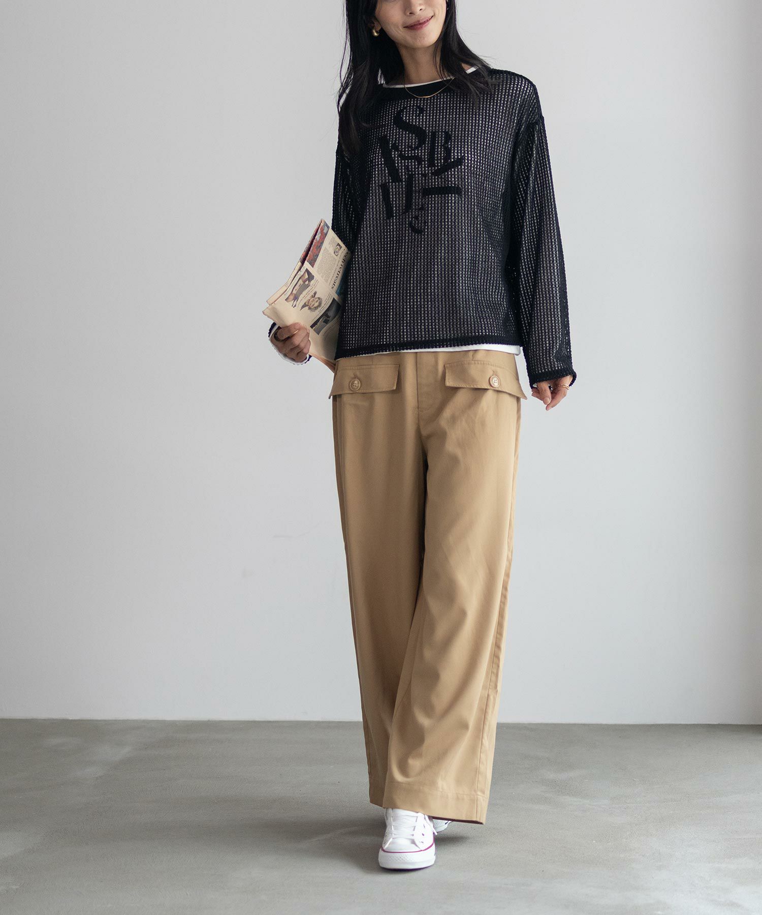 NAVY 透かしメッシュ＋長袖Tシャツ セットアンサンブル レディース
