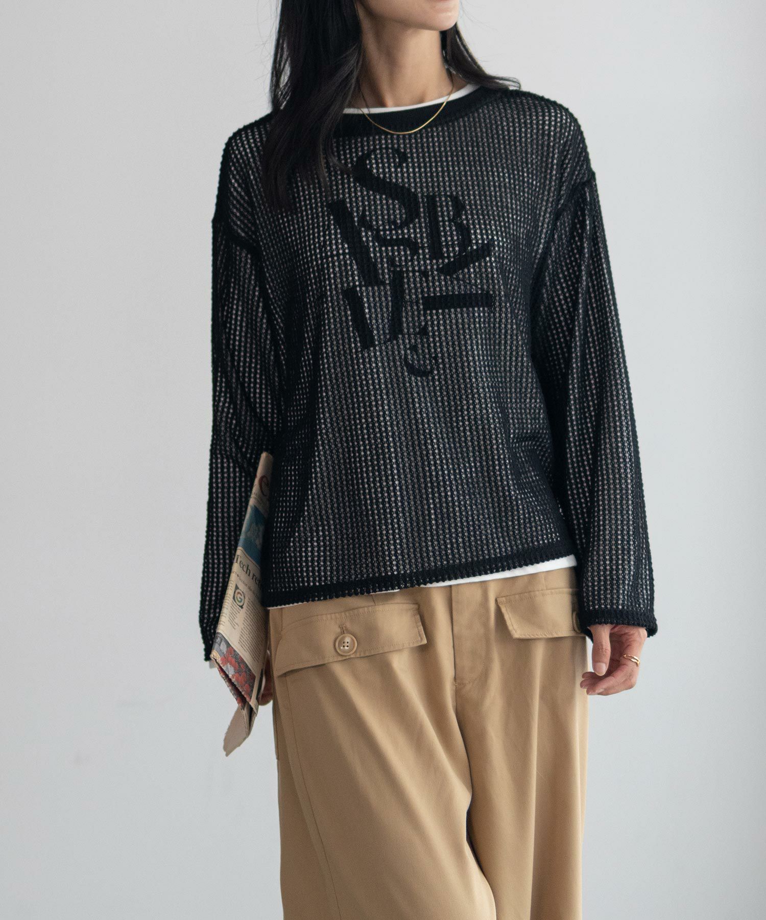 NAVY 透かしメッシュ＋長袖Tシャツ セットアンサンブル レディース