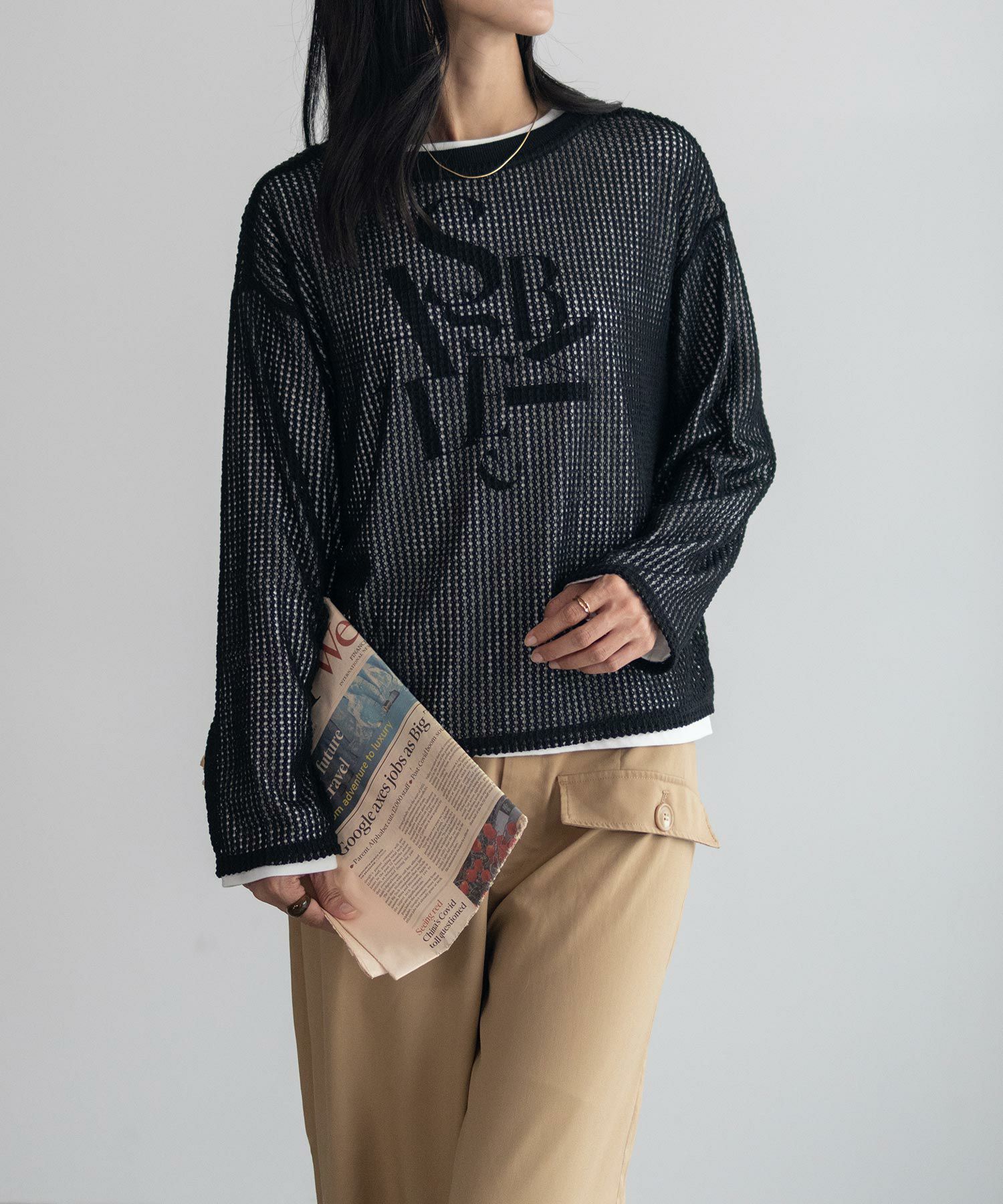 NAVY 透かしメッシュ＋長袖Tシャツ セットアンサンブル レディース