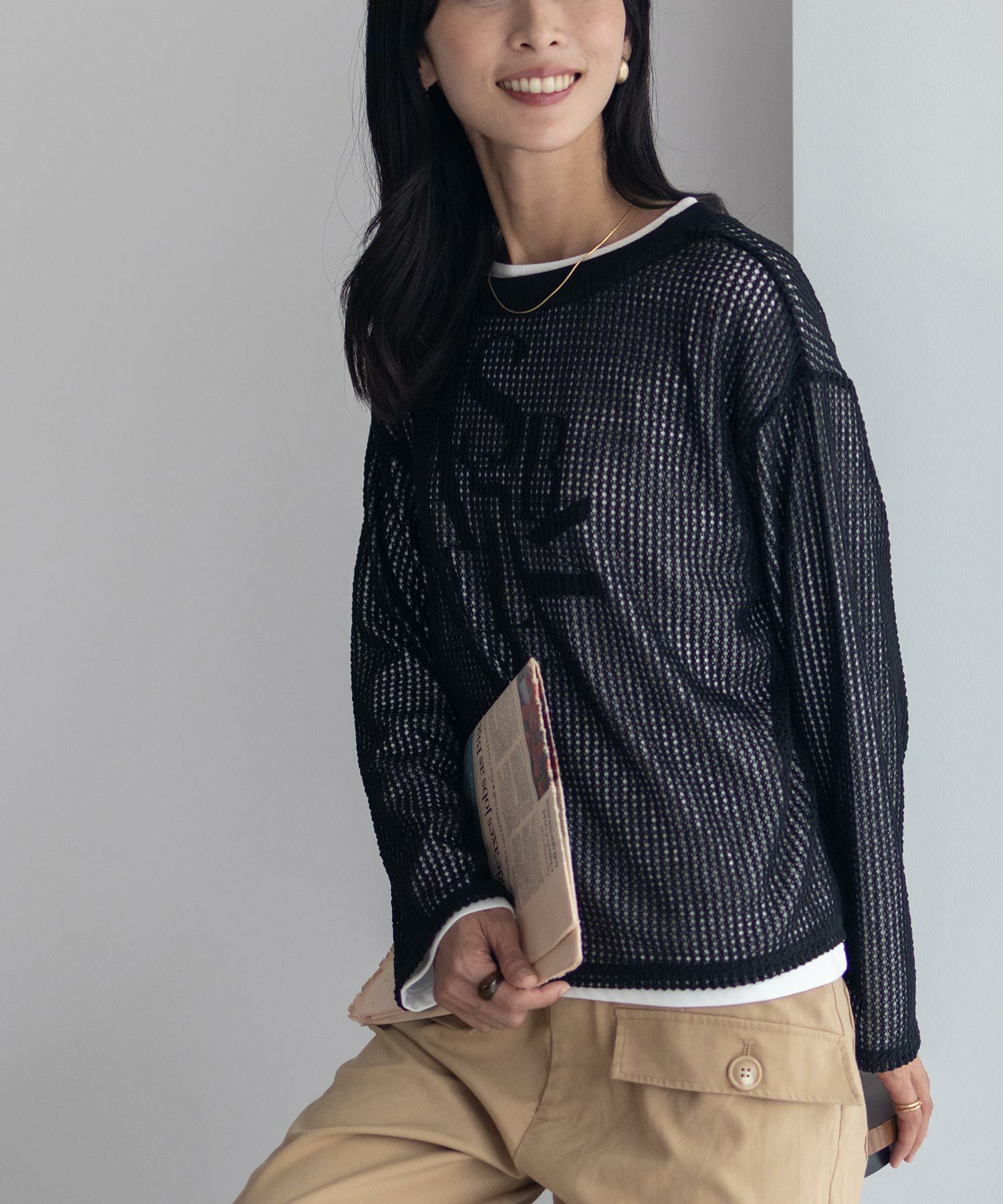 NAVY 透かしメッシュ＋長袖Tシャツ セットアンサンブル レディース