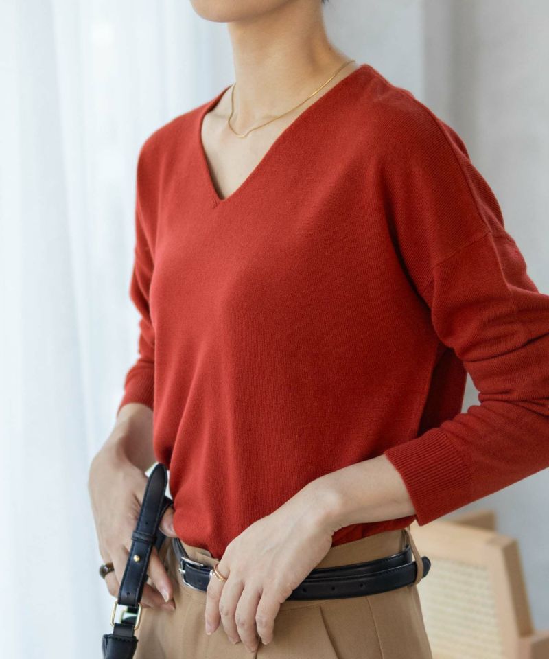 NAVY  カシミヤタッチニット Vネック レディース商品画像-3