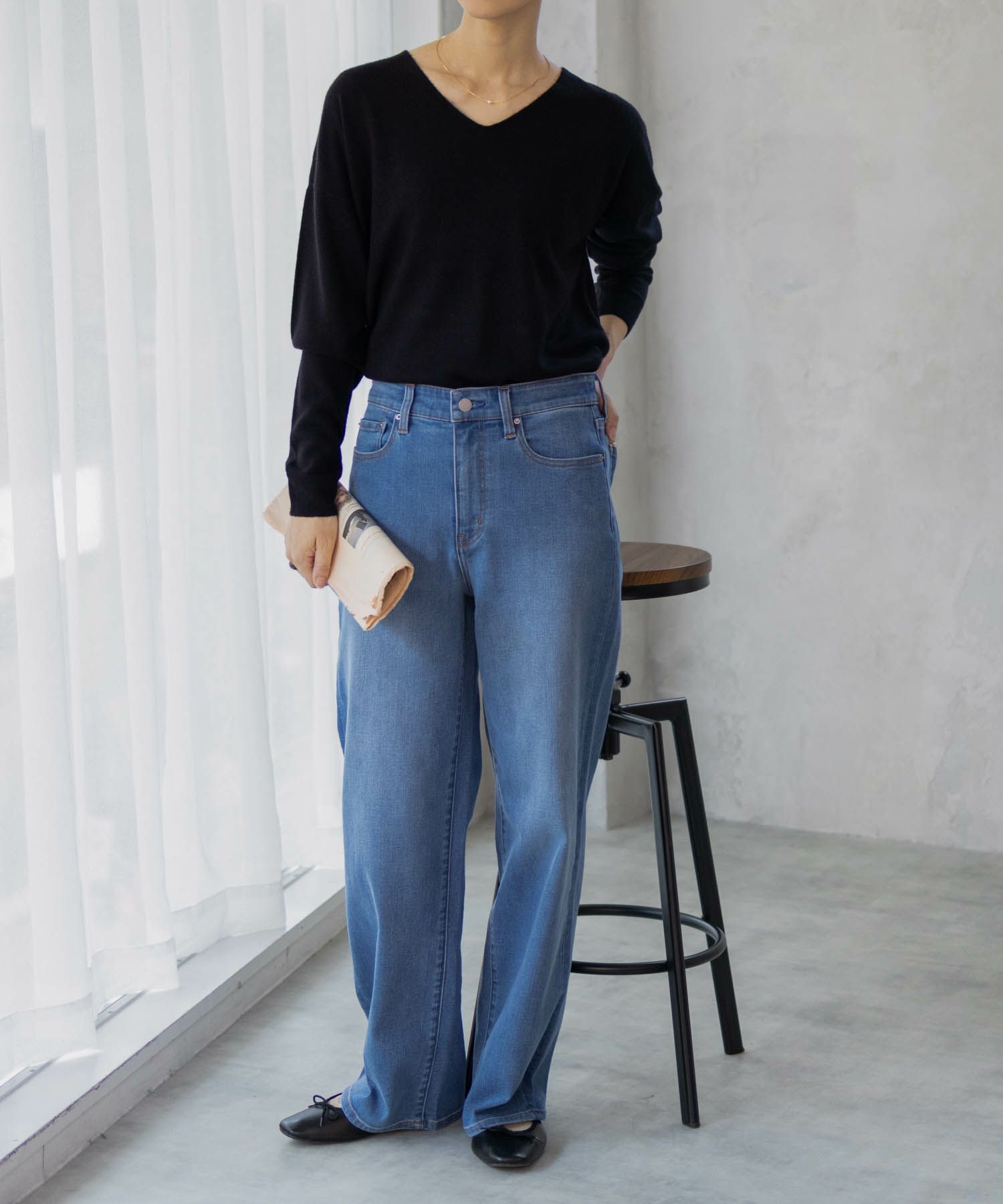 NAVY  カシミヤタッチニット Vネック レディース商品画像-12