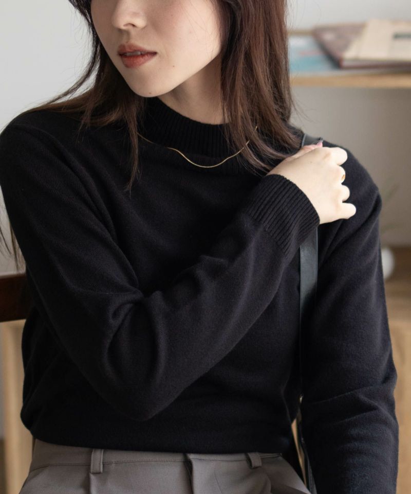 NAVY  カシミヤタッチニット ハイネック レディース商品画像-2