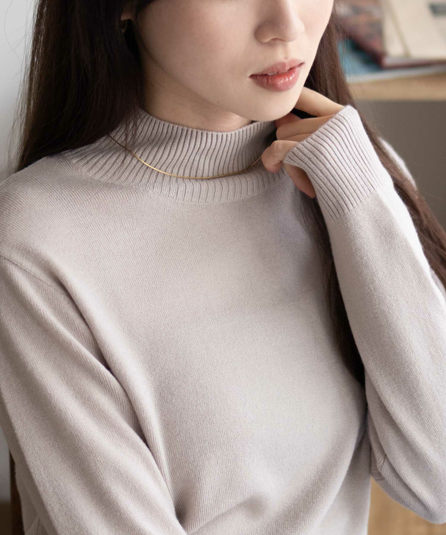 NAVY  カシミヤタッチニット ハイネック レディース商品画像-4