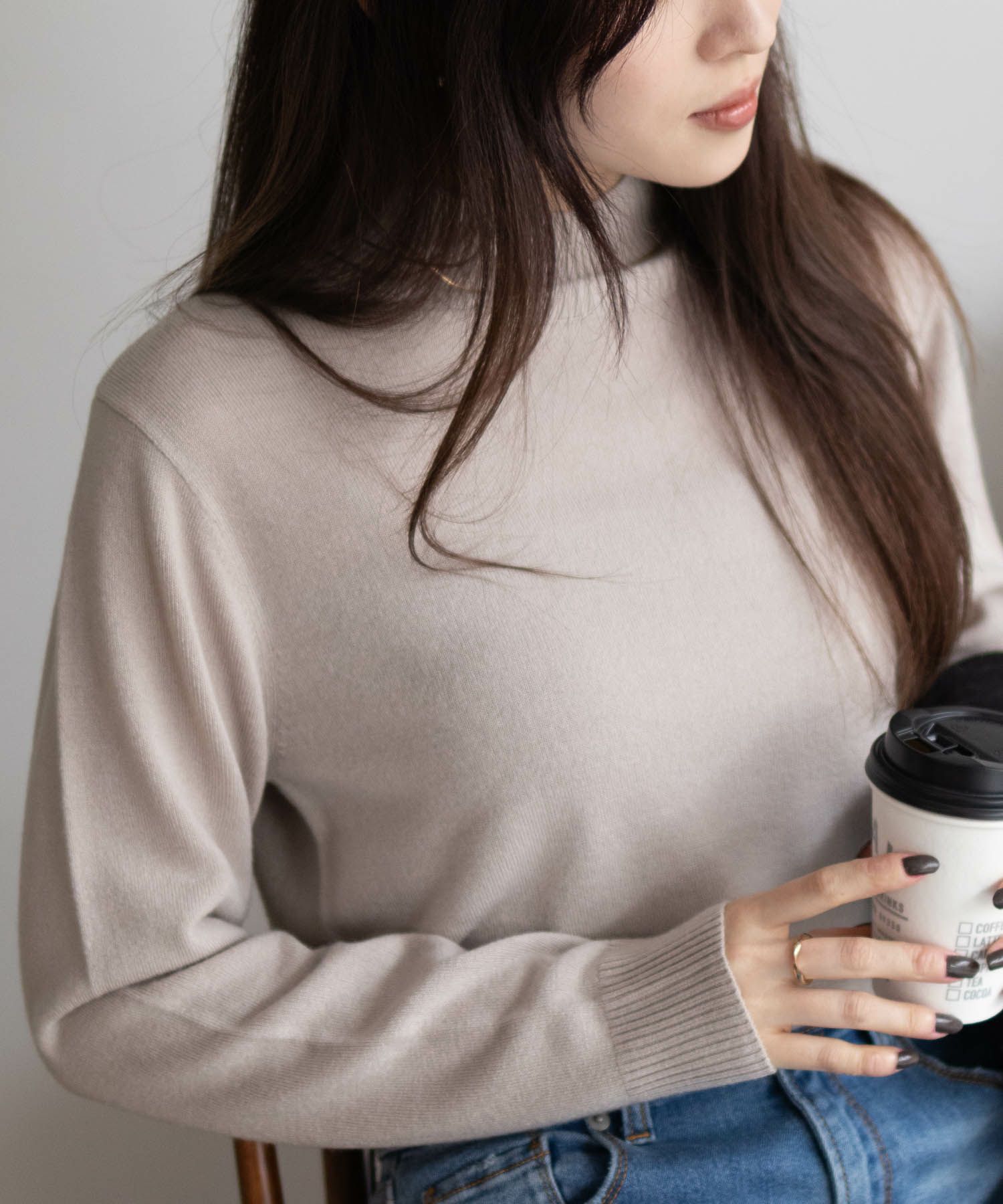 NAVY  カシミヤタッチニット ハイネック レディース商品画像-5