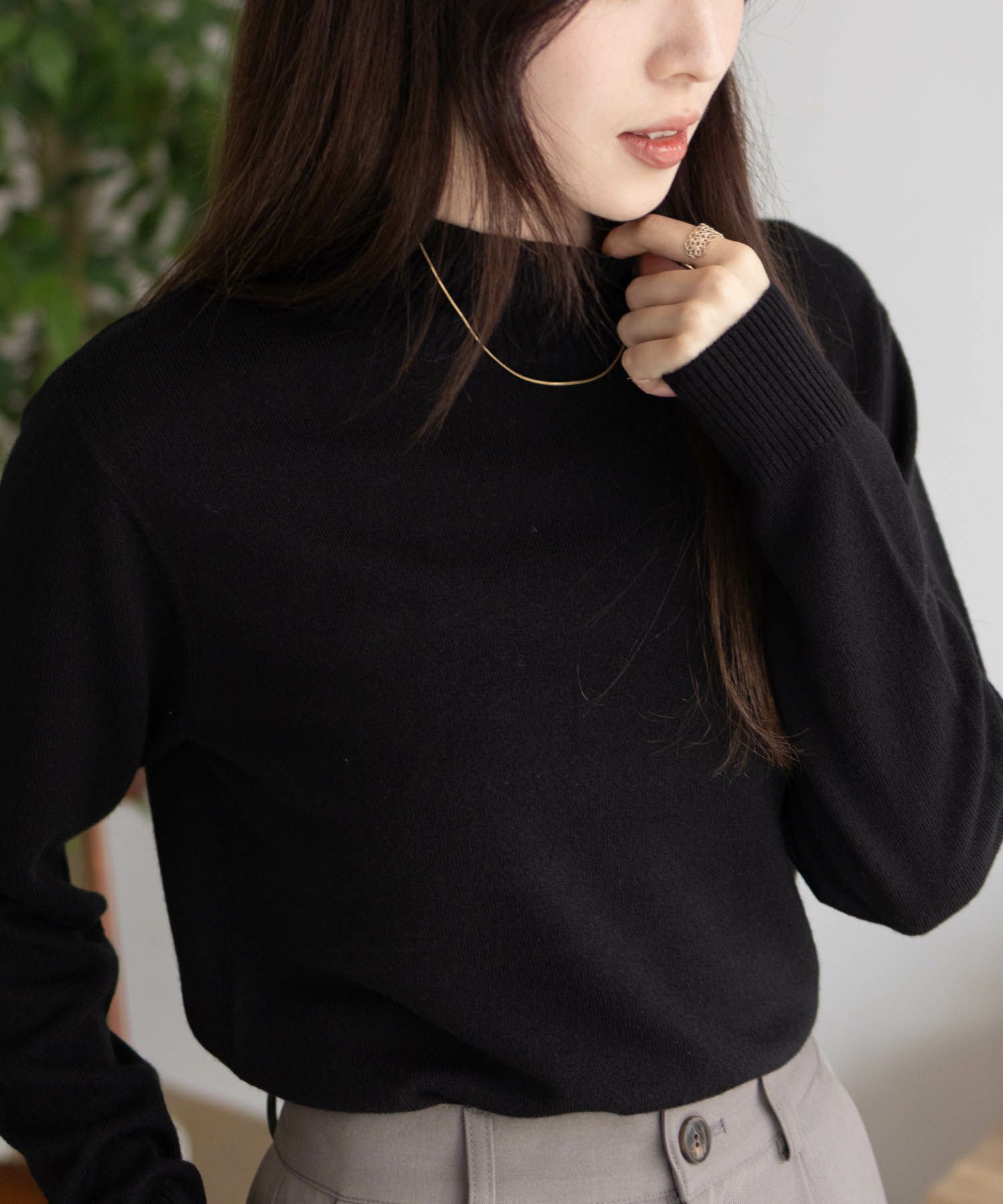 NAVY  カシミヤタッチニット ハイネック レディース商品画像-12