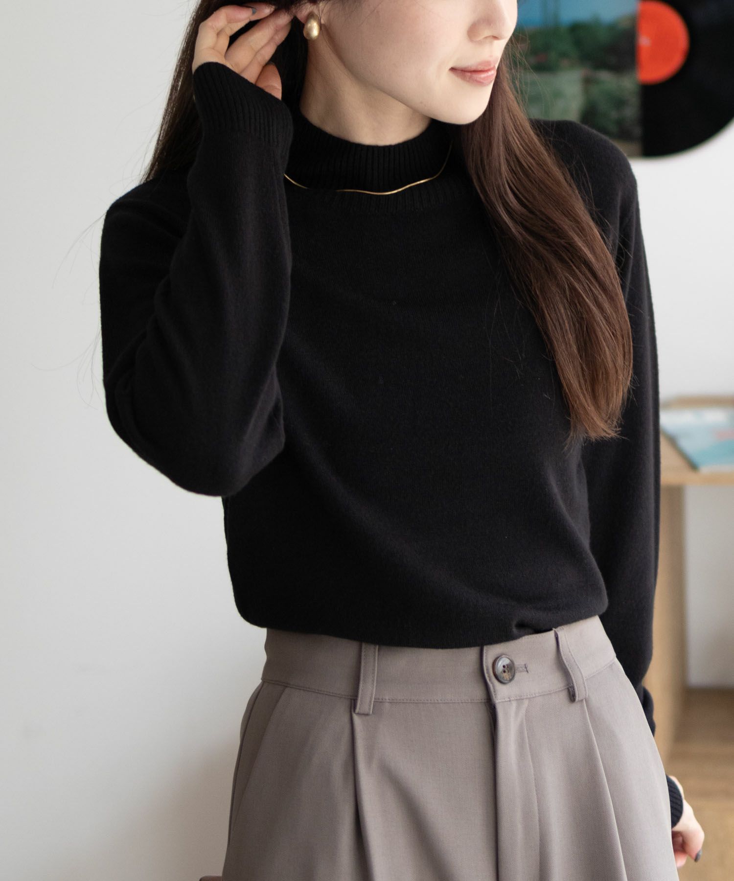 NAVY  カシミヤタッチニット ハイネック レディース商品画像-13