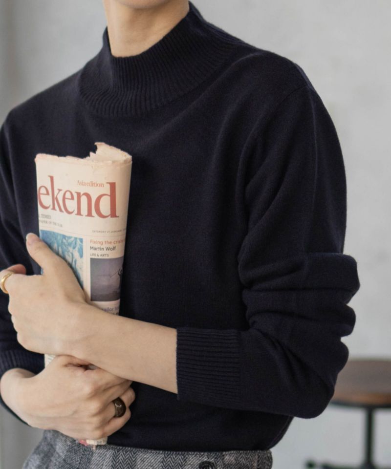 NAVY  カシミヤタッチニット ハイネック レディース商品画像-14