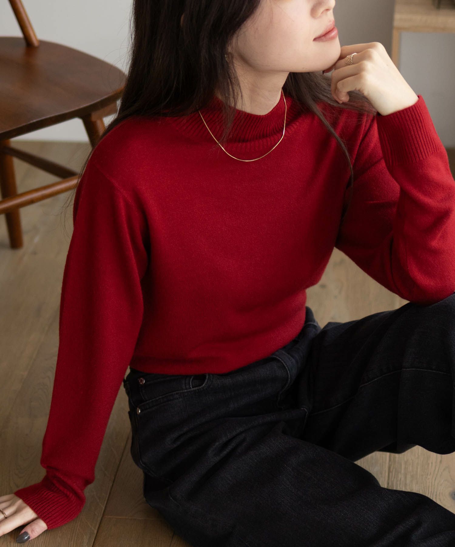 NAVY  カシミヤタッチニット ハイネック レディース商品画像-16