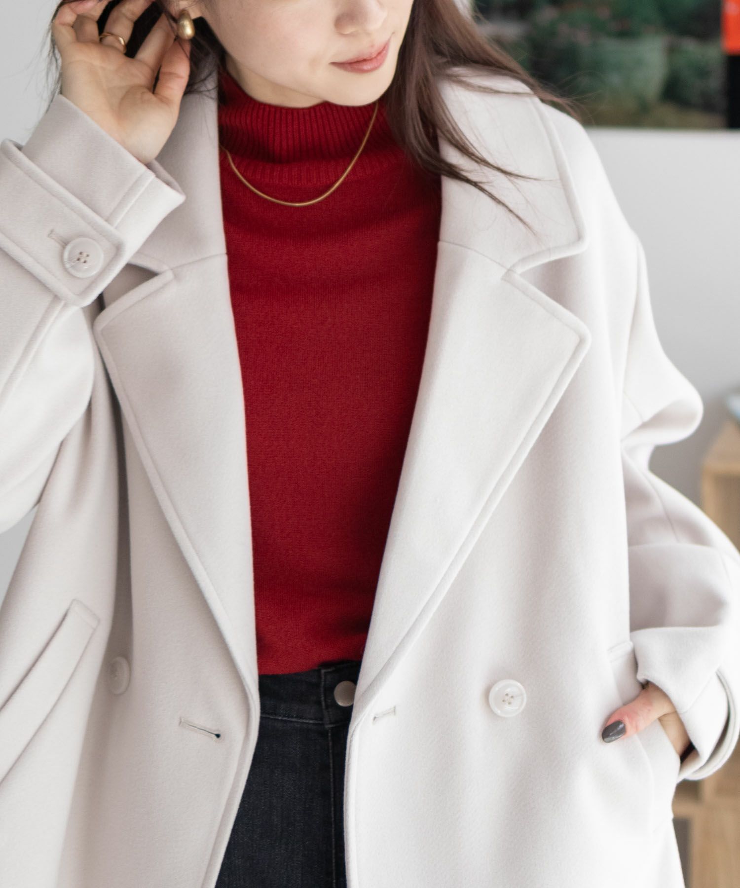 NAVY  カシミヤタッチニット ハイネック レディース商品画像-18