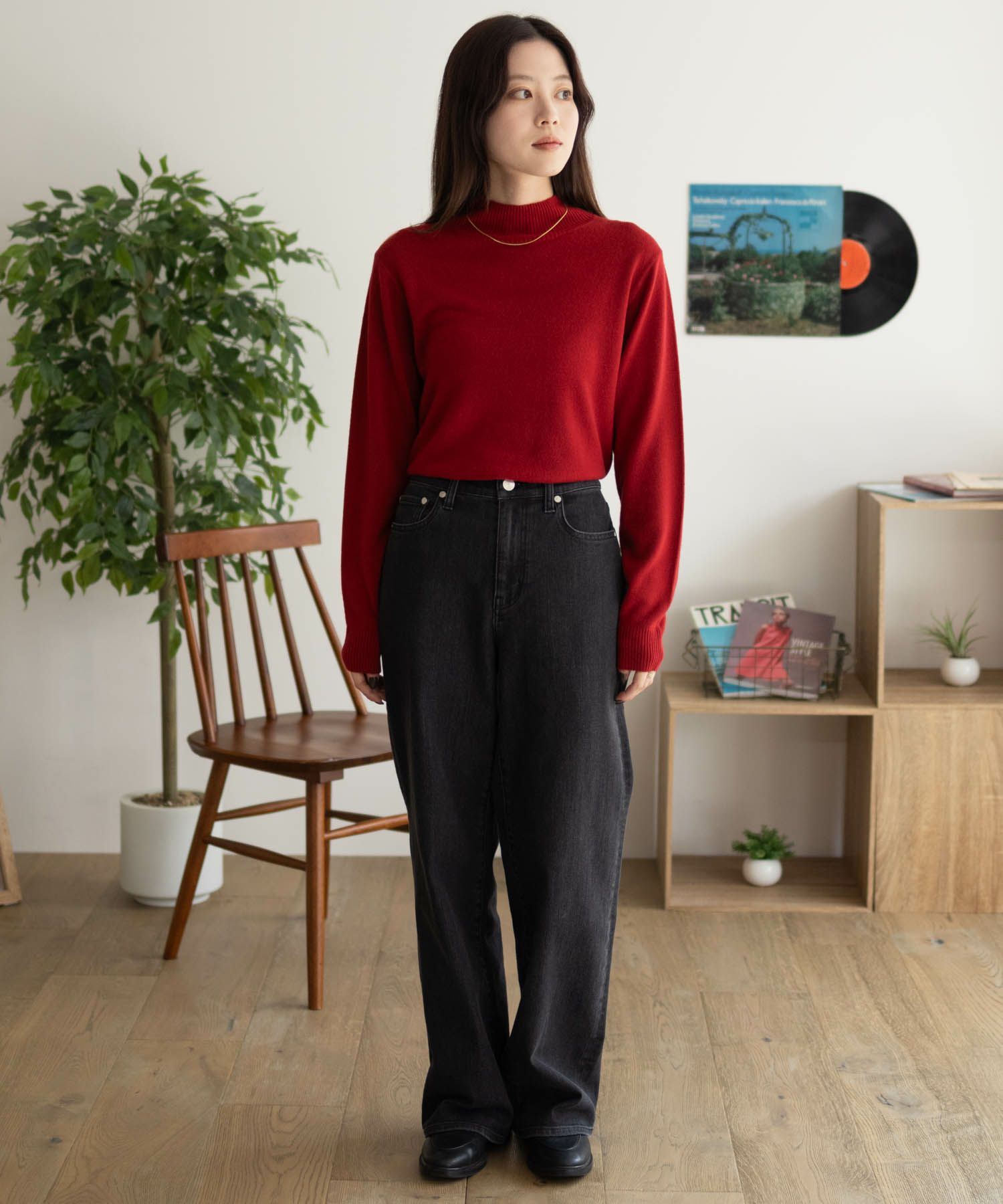 NAVY  カシミヤタッチニット ハイネック レディース商品画像-31