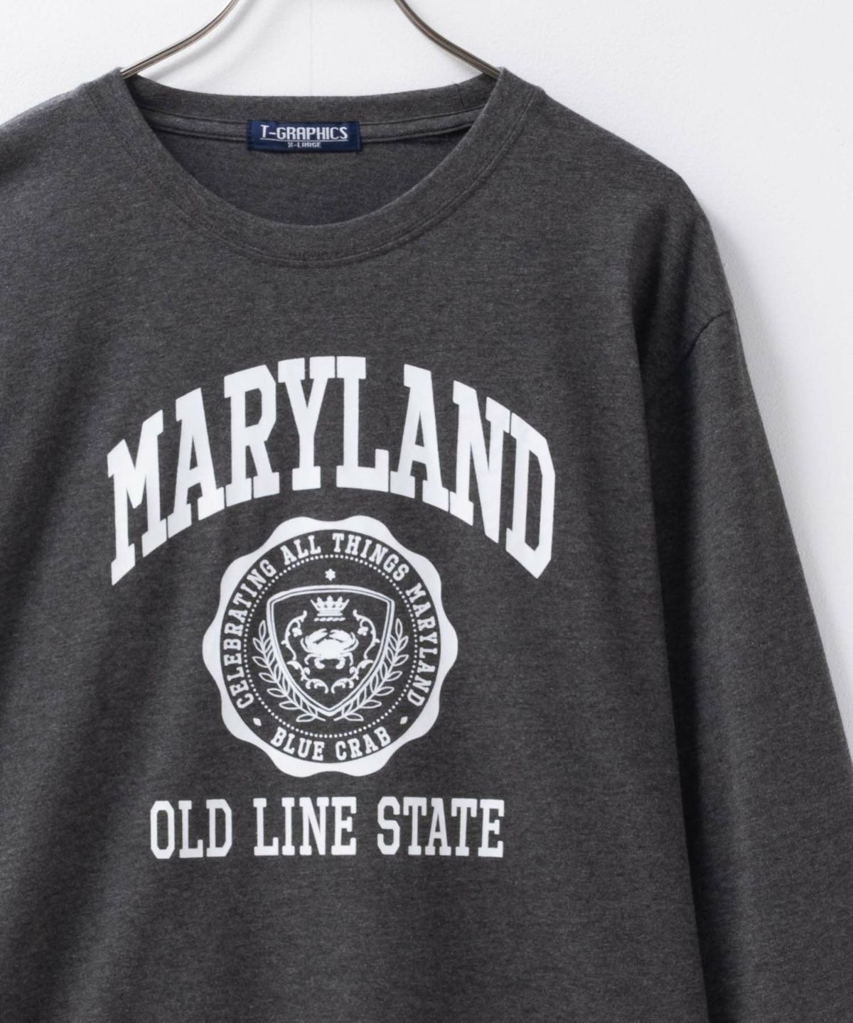 T-GRAPHICS カレッジプリント長袖Tシャツ メンズ