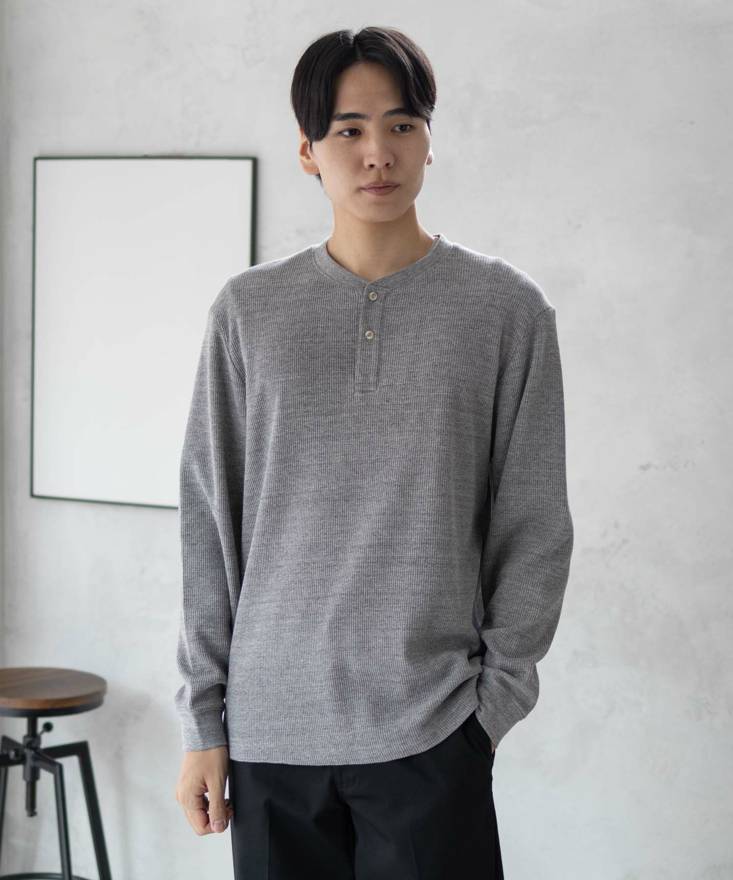 GOOD CREW ワッフルヘンリー長袖Tシャツ メンズ