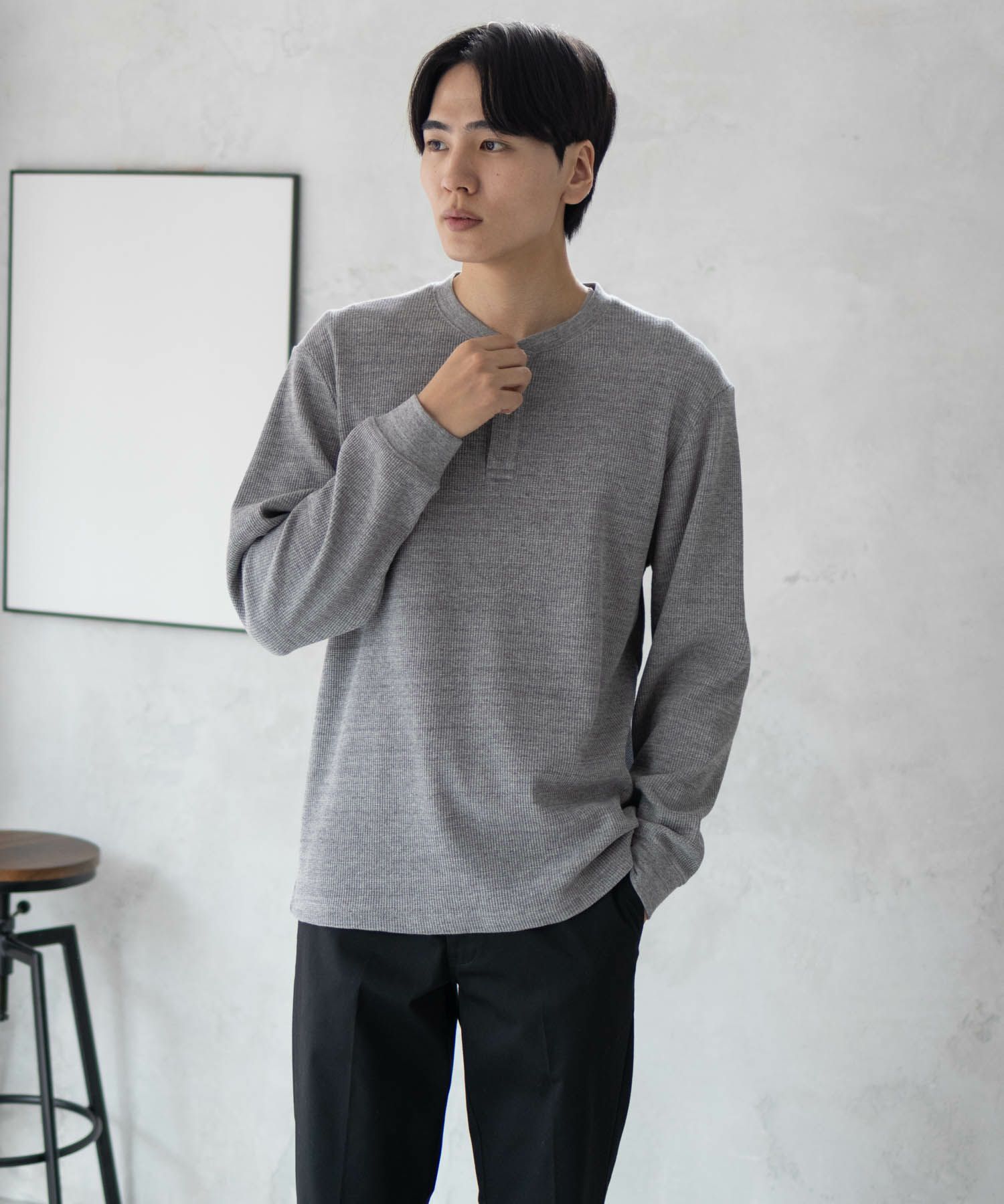 GOOD CREW  ワッフルヘンリー長袖Tシャツ メンズ商品画像-2