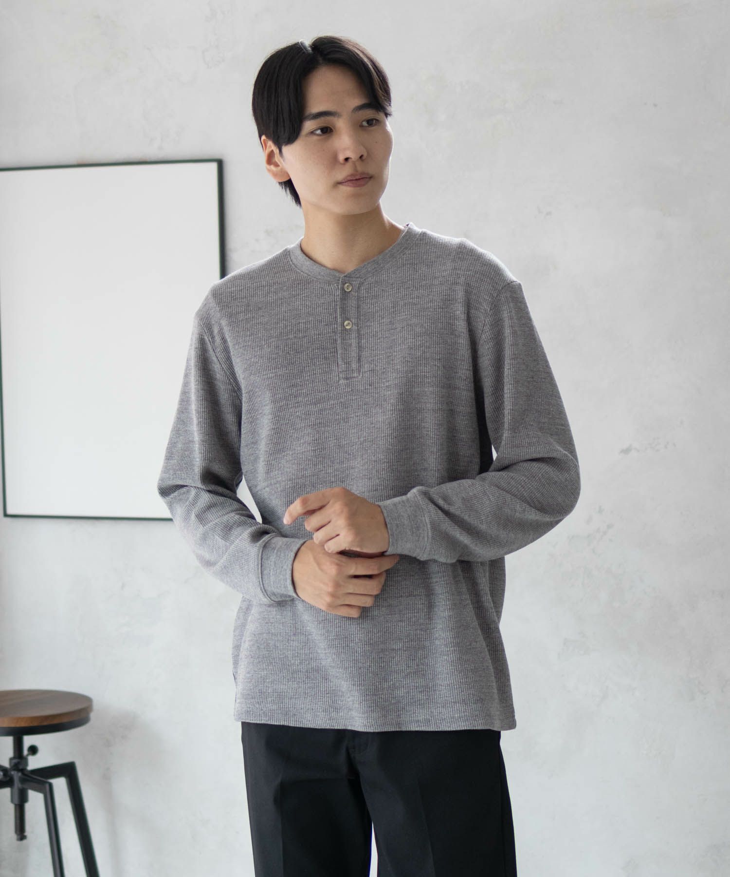 GOOD CREW  ワッフルヘンリー長袖Tシャツ メンズ商品サムネイル-3