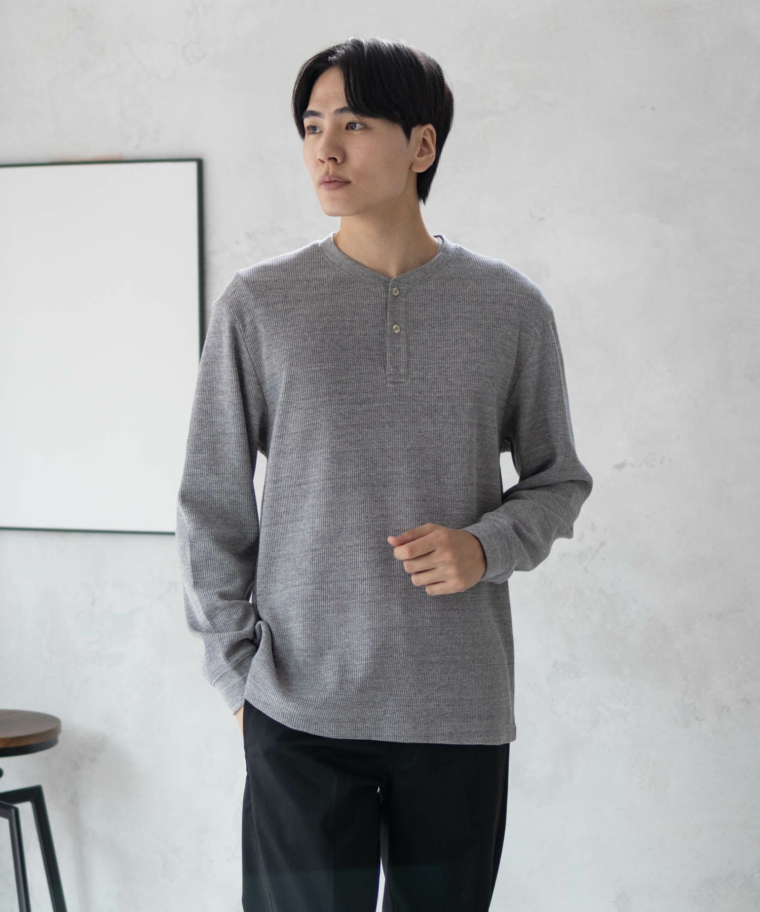 GOOD CREW ワッフルヘンリー長袖Tシャツ メンズ
