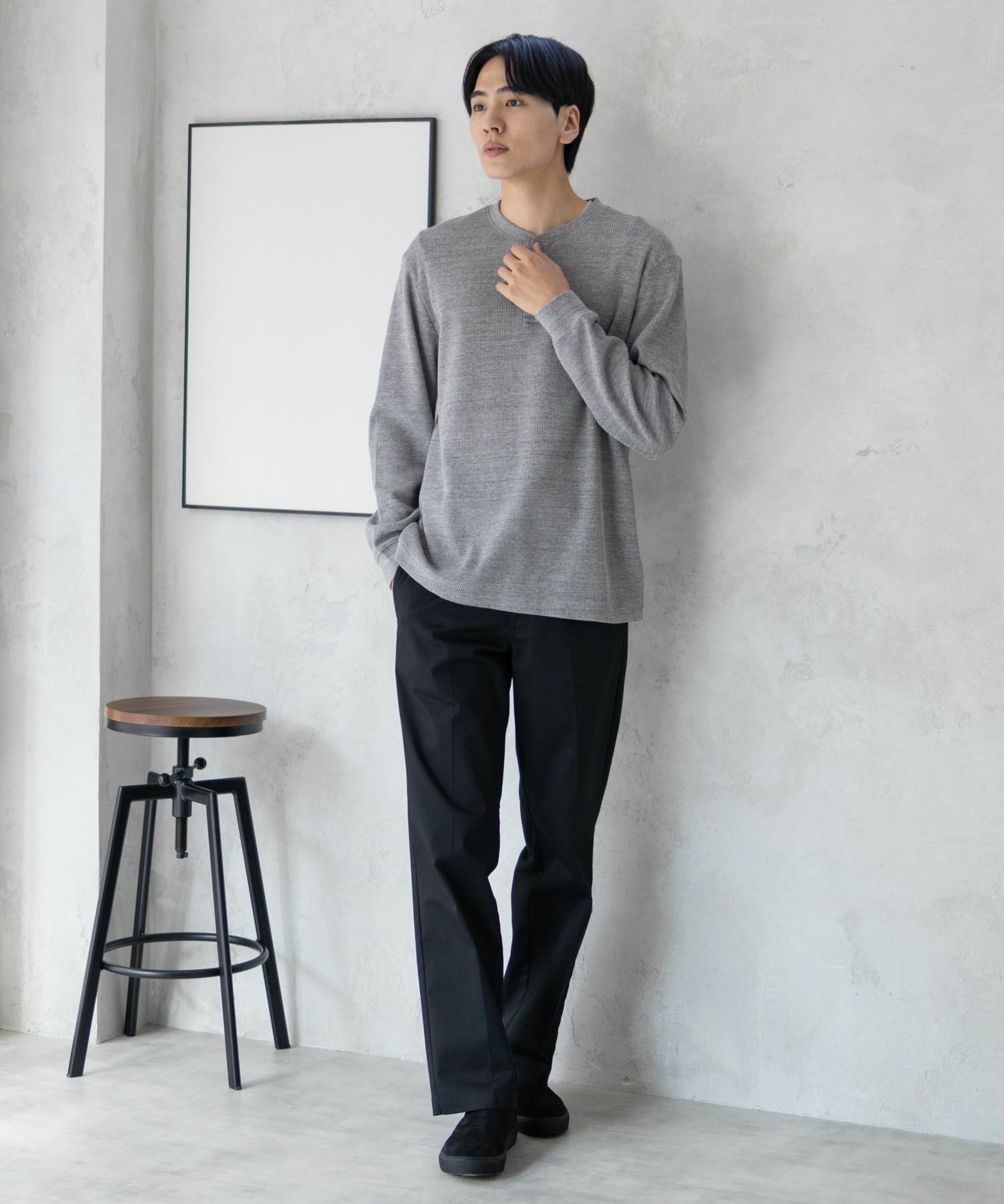 GOOD CREW  ワッフルヘンリー長袖Tシャツ メンズ商品画像-6