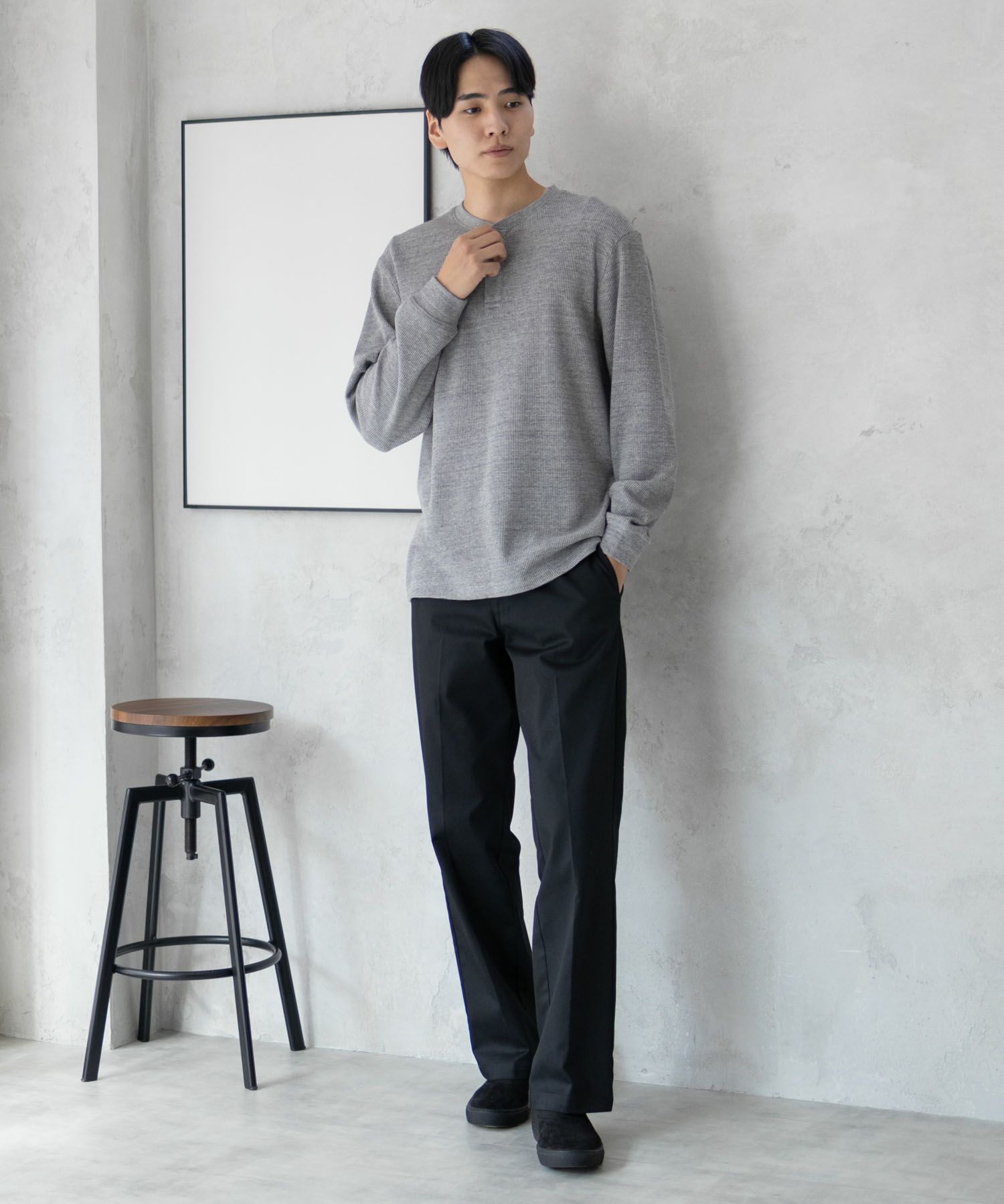 GOOD CREW  ワッフルヘンリー長袖Tシャツ メンズ商品画像-7