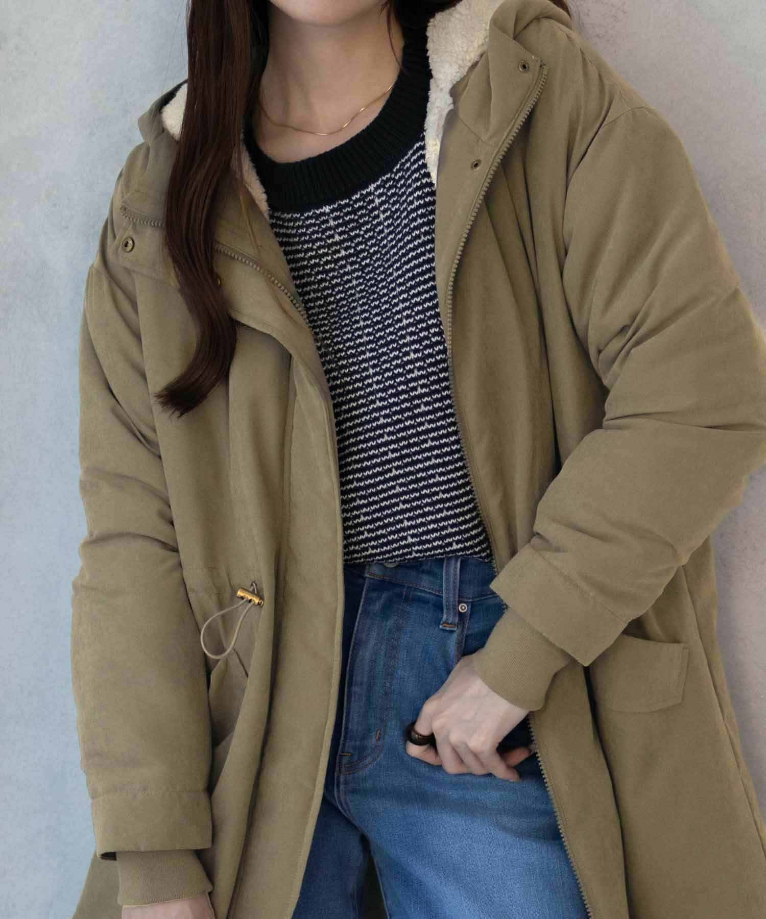 NAVY 裏ボアモッズコート レディース
