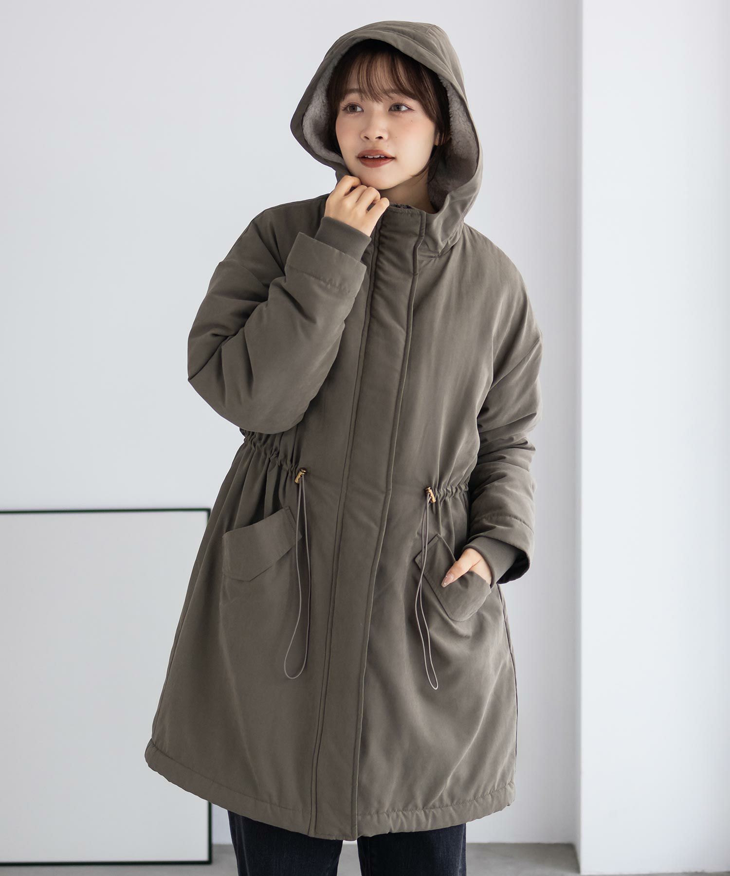 NAVY 裏ボアモッズコート レディース