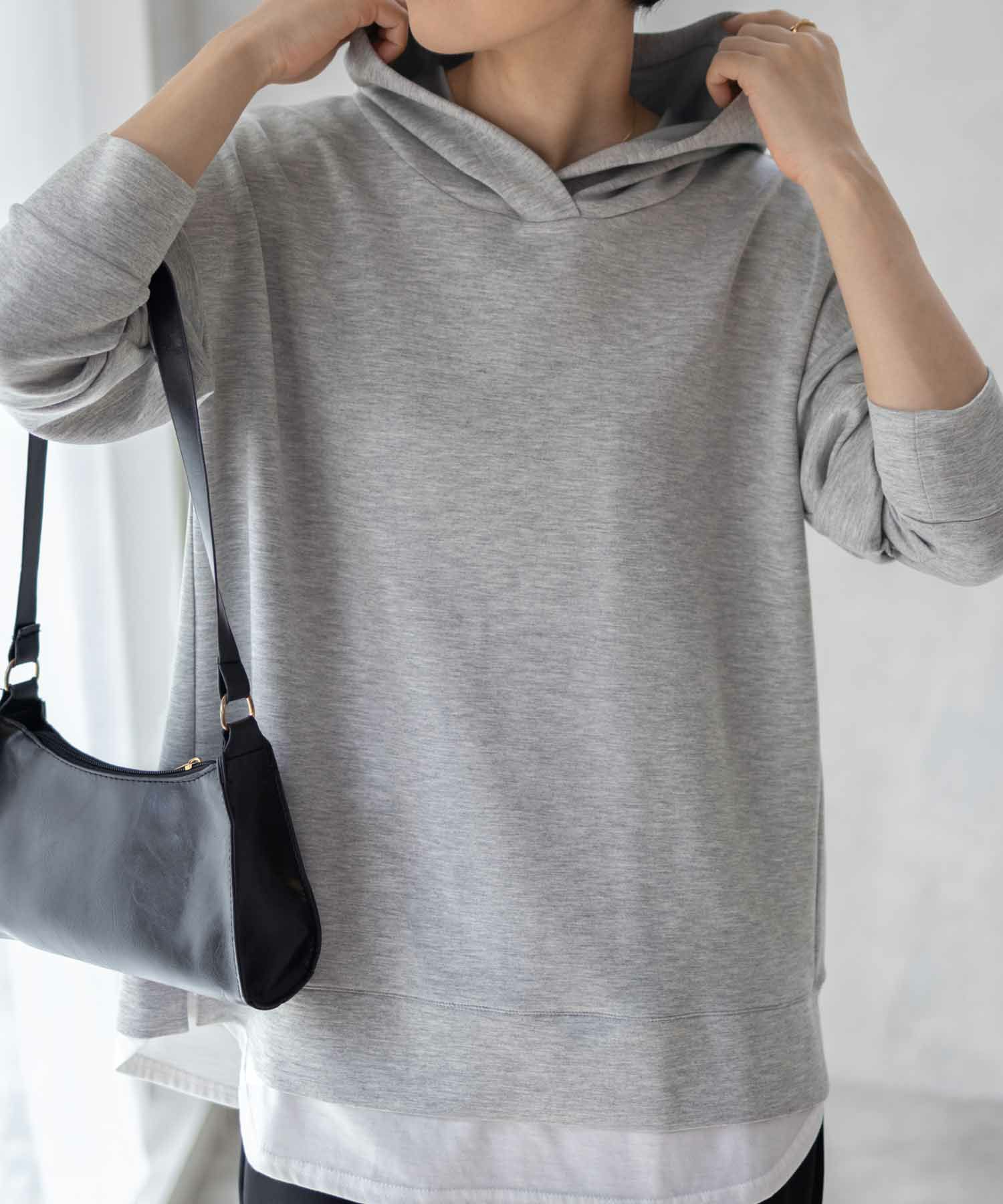 [期間限定価格]URBAN COLLECTION  ポンチ素材 裾レイヤードプルパーカー レディース商品サムネイル-1