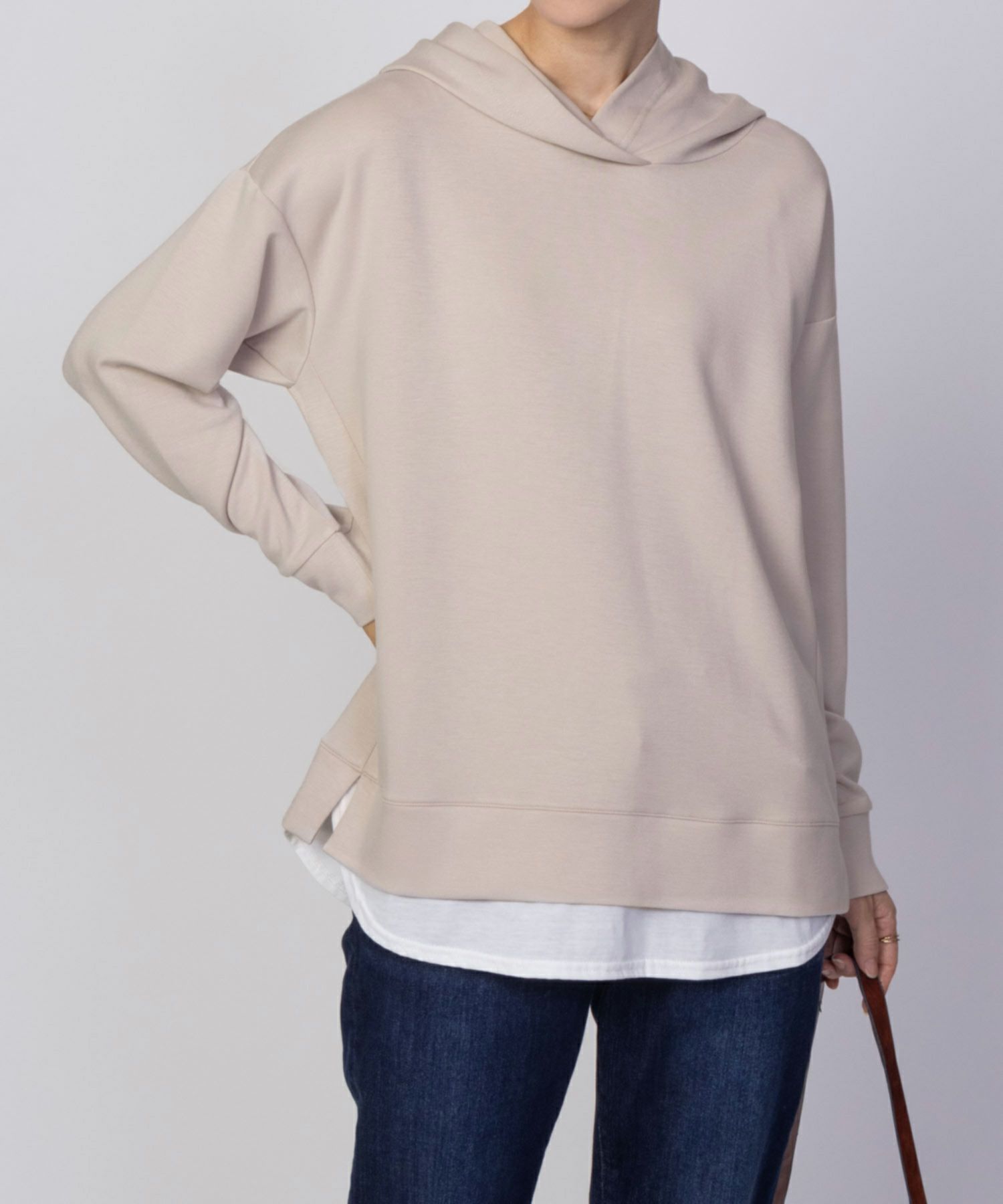 [期間限定価格]URBAN COLLECTION  ポンチ素材 裾レイヤードプルパーカー レディース商品画像-9