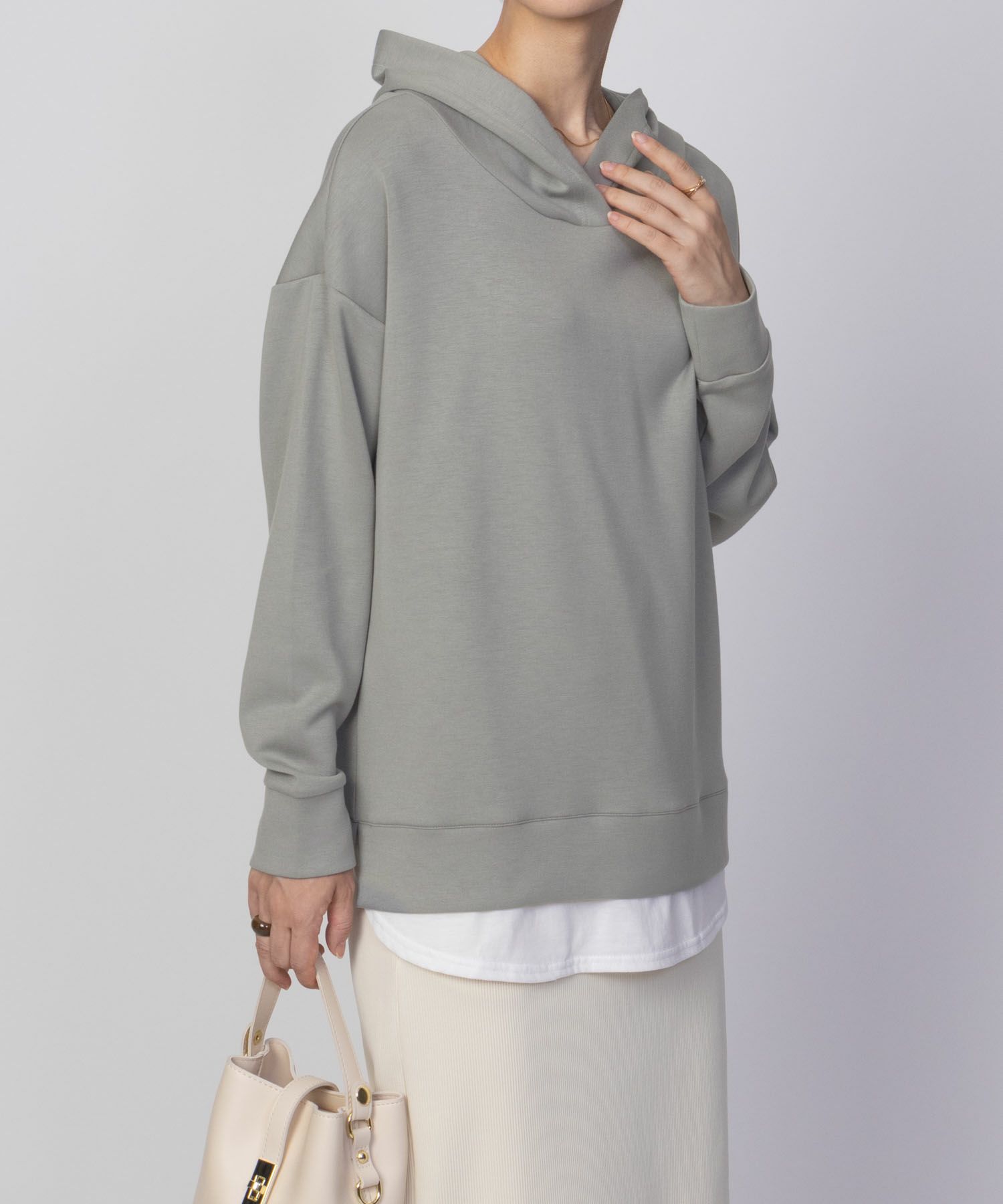 URBAN COLLECTION ポンチ素材 裾レイヤードプルパーカー レディース
