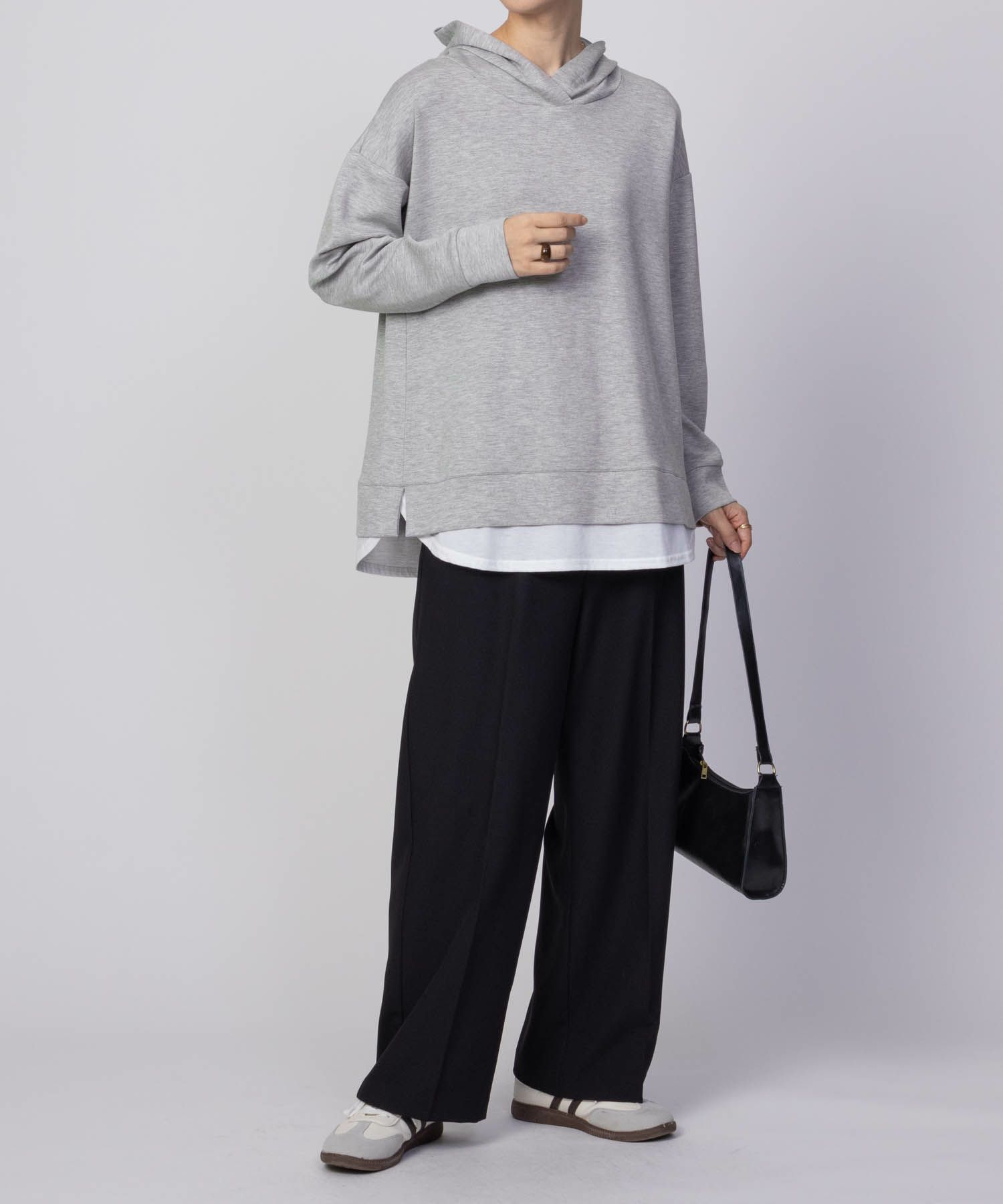 URBAN COLLECTION  ポンチ素材 裾レイヤードプルパーカー レディース商品画像-11