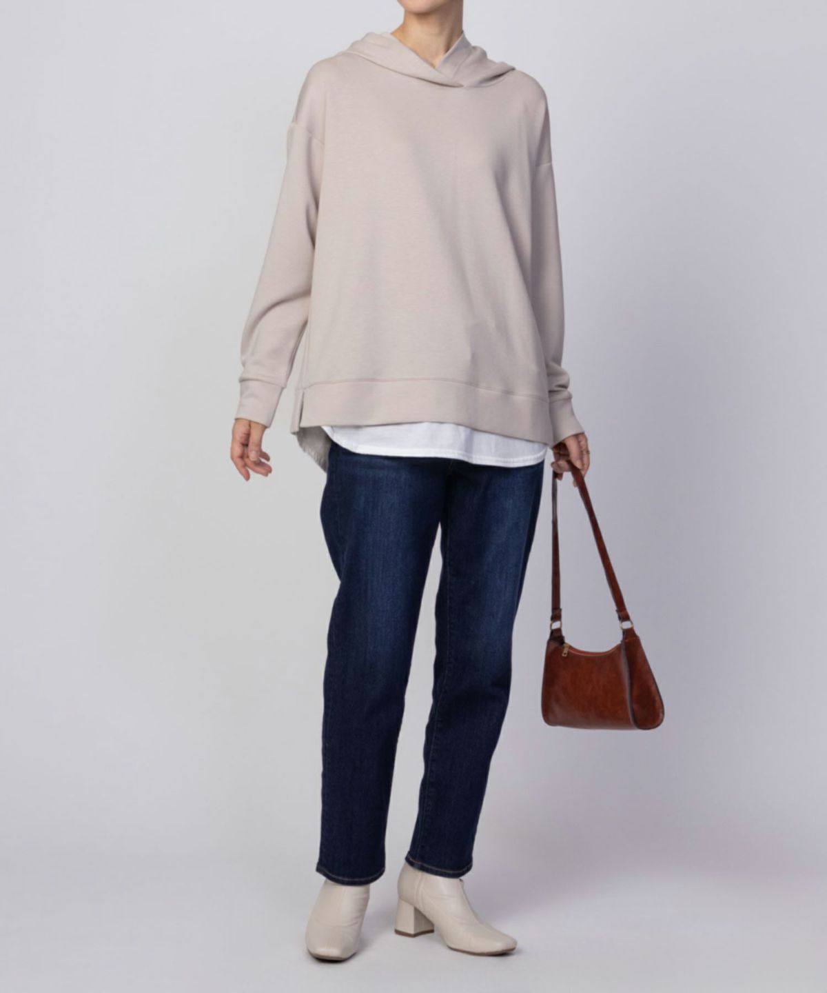 URBAN COLLECTION ポンチ素材 裾レイヤードプルパーカー レディース