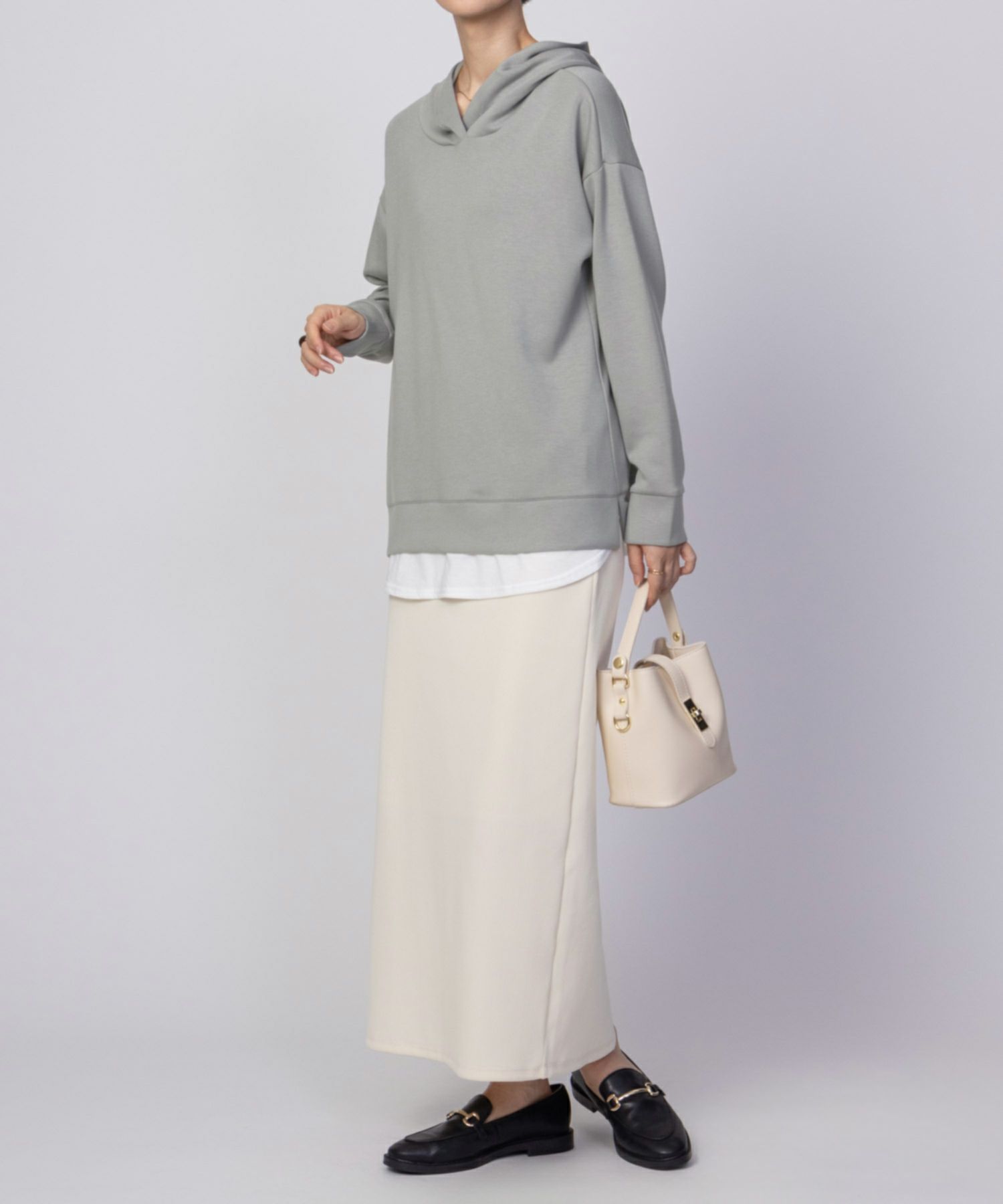 [期間限定価格]URBAN COLLECTION  ポンチ素材 裾レイヤードプルパーカー レディース商品画像-13