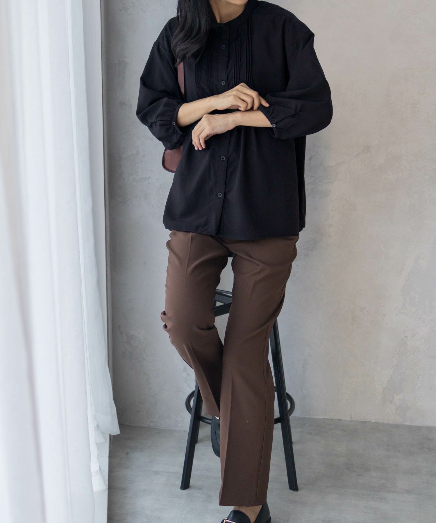 nAvy ピンタック5分袖ブラウス レディース