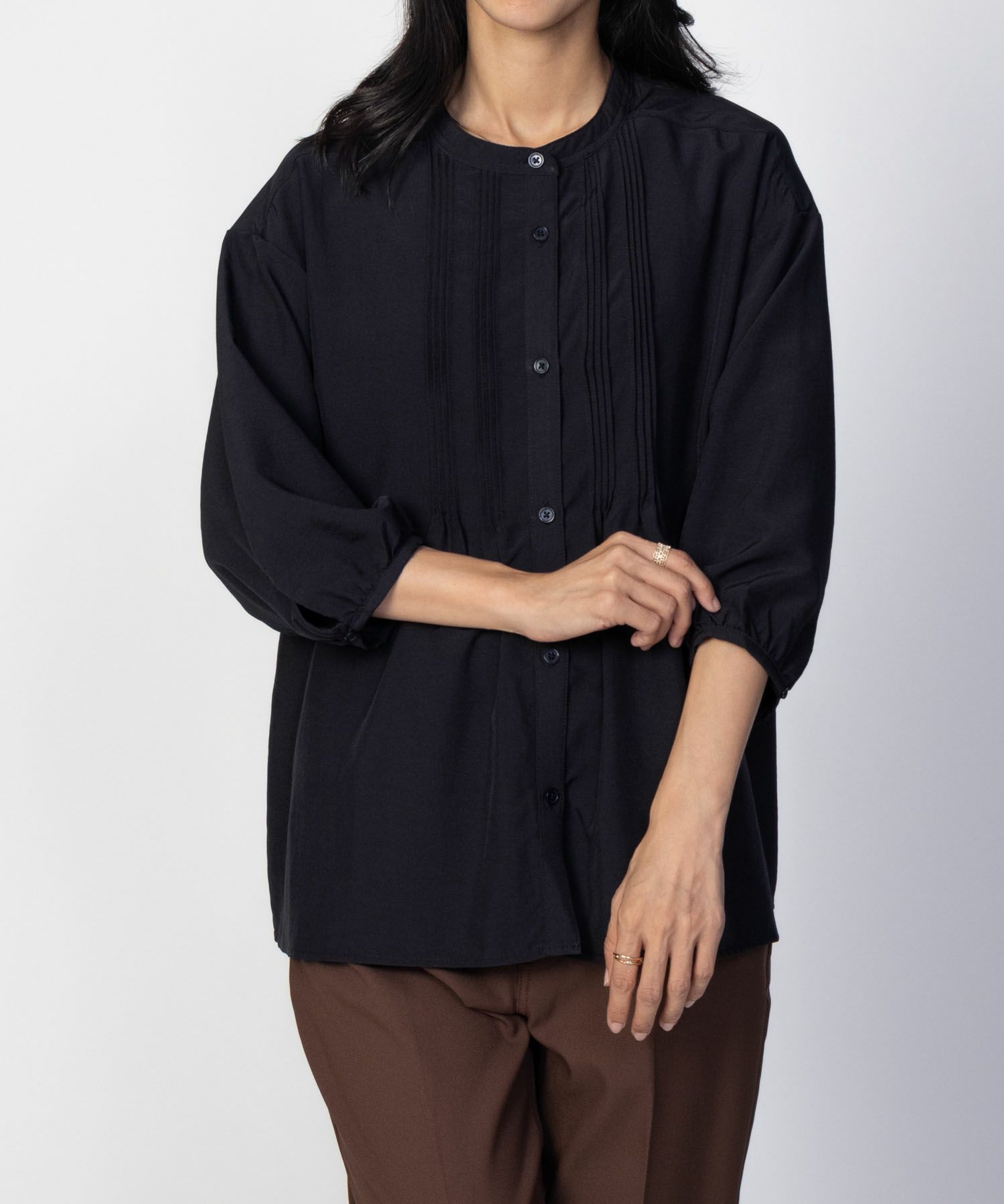 nAvy ピンタック5分袖ブラウス レディース