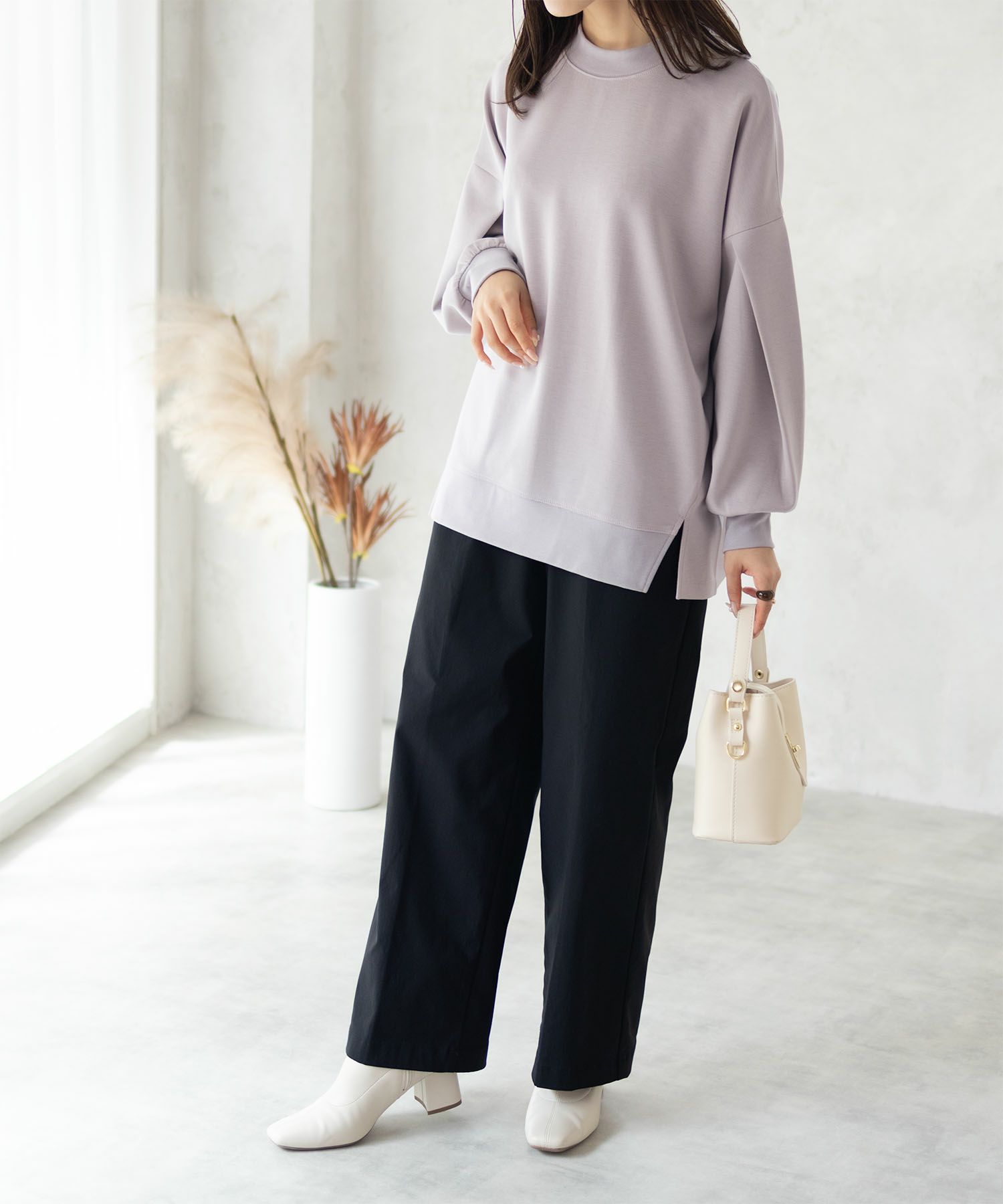 HusHusH  ポンチ素材 ルーズ袖タックプルオーバー レディース商品画像-5