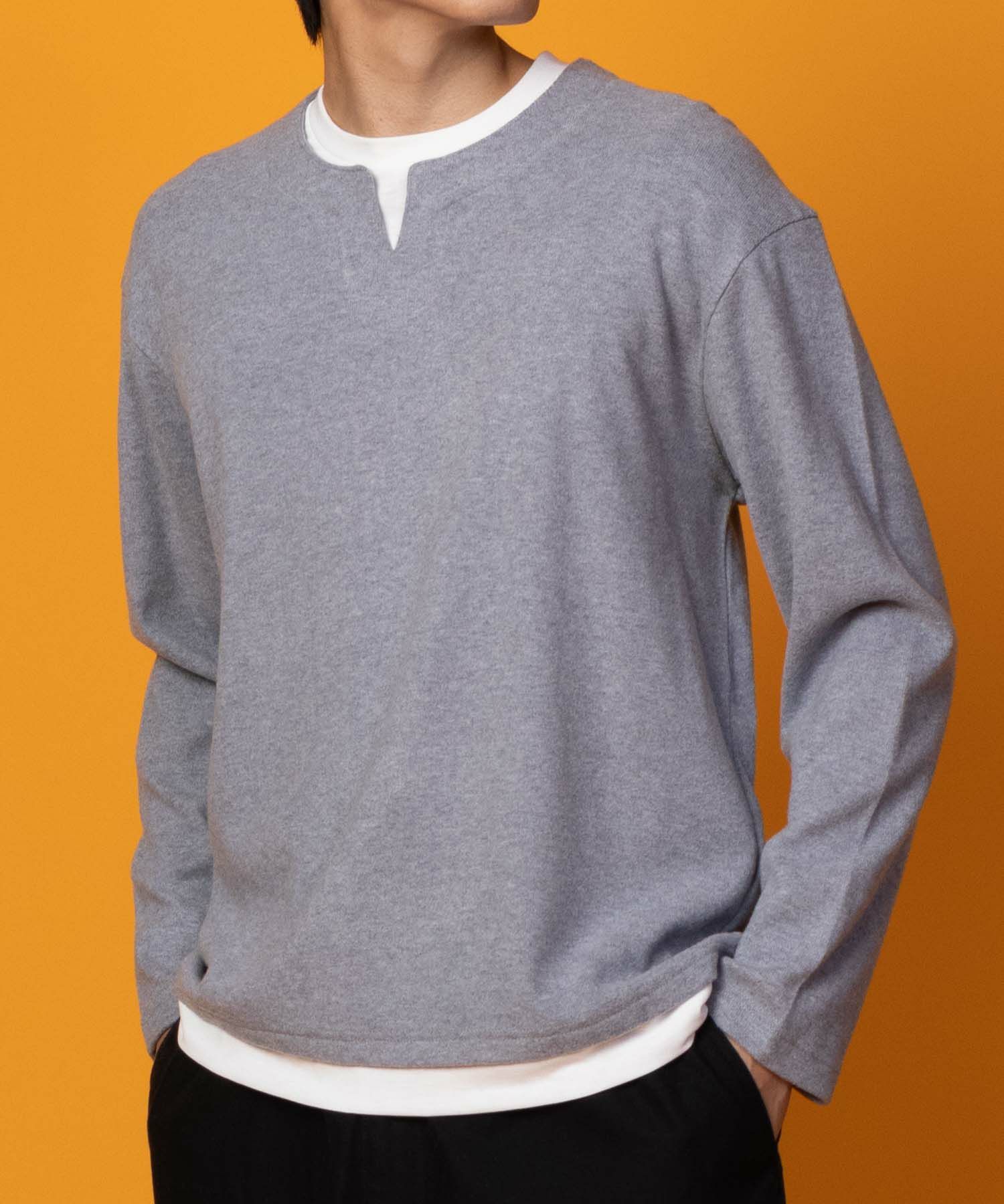 NAVY  温℃ 両面起毛キーネックフェイクTシャツ メンズ商品サムネイル-1