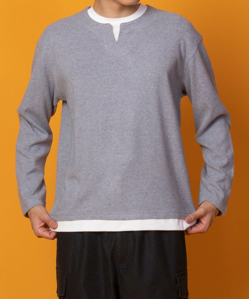 NAVY  温℃ 両面起毛キーネックフェイクTシャツ メンズ商品画像-2