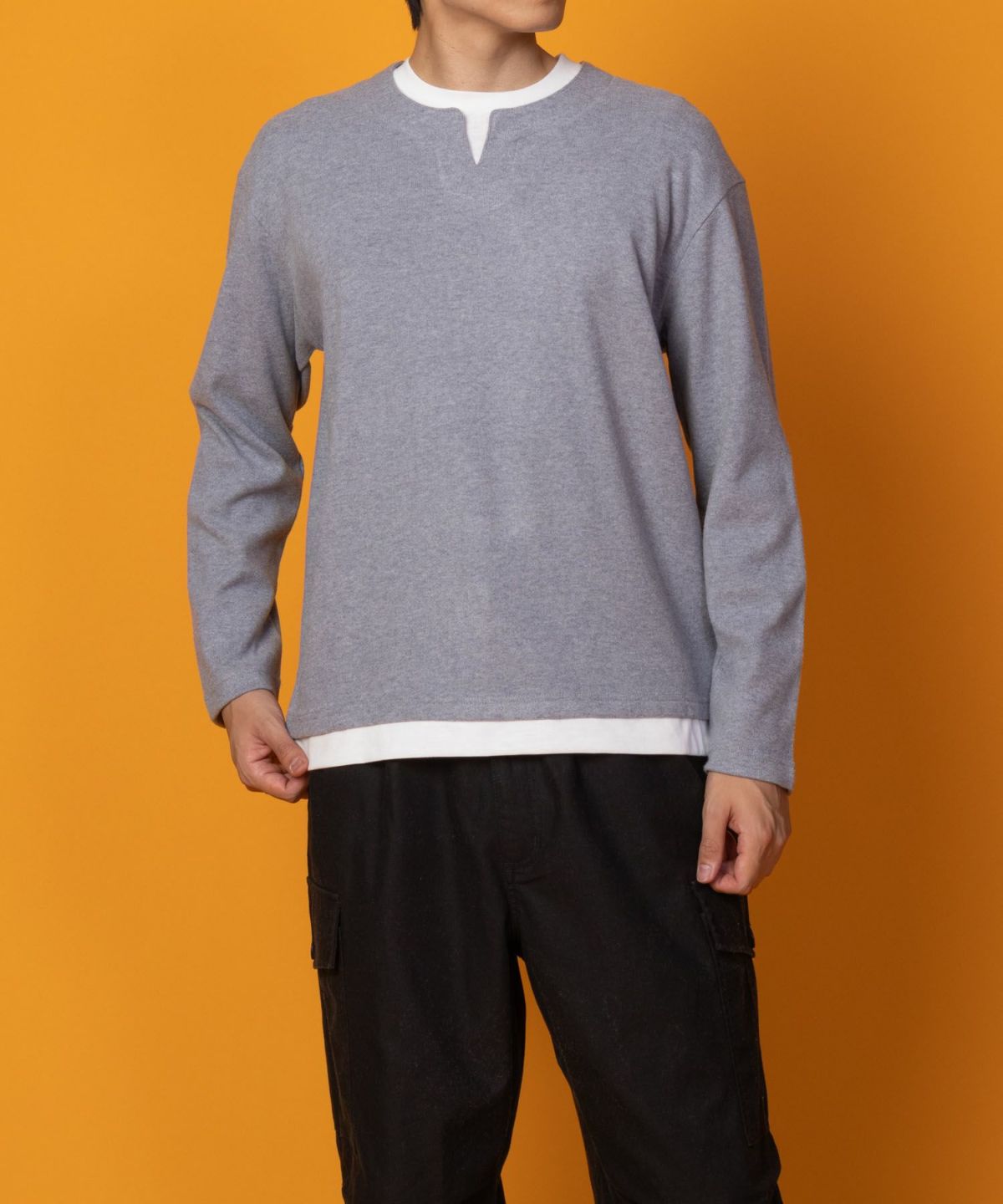 NAVY 温℃ 両面起毛キーネックフェイクTシャツ メンズ