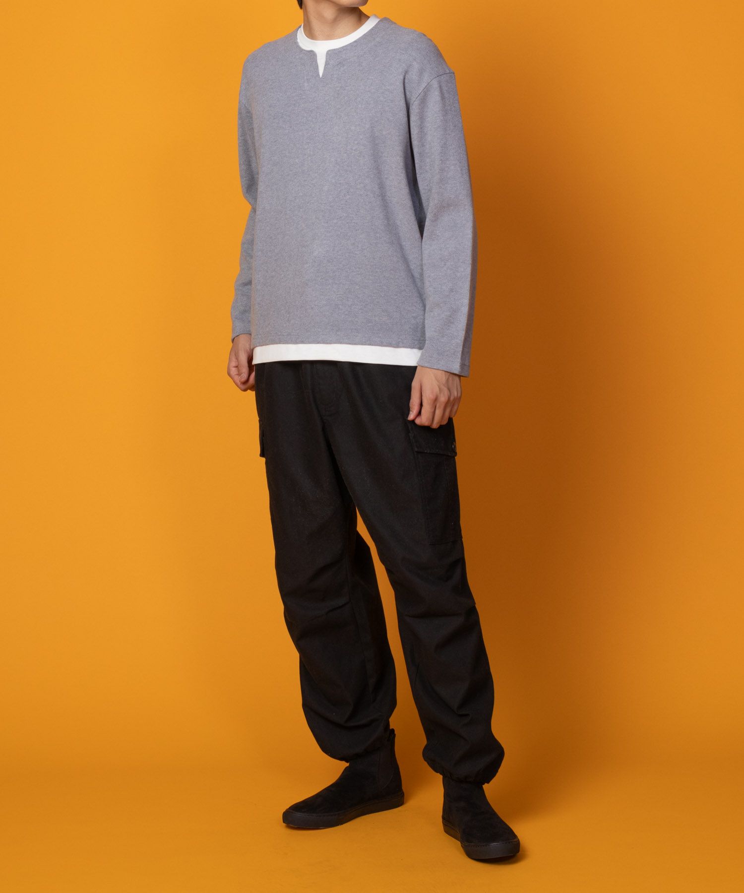 NAVY 温℃ 両面起毛キーネックフェイクTシャツ メンズ