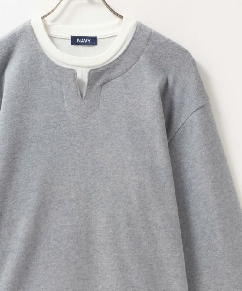 NAVY  温℃ 両面起毛キーネックフェイクTシャツ メンズ商品画像-6